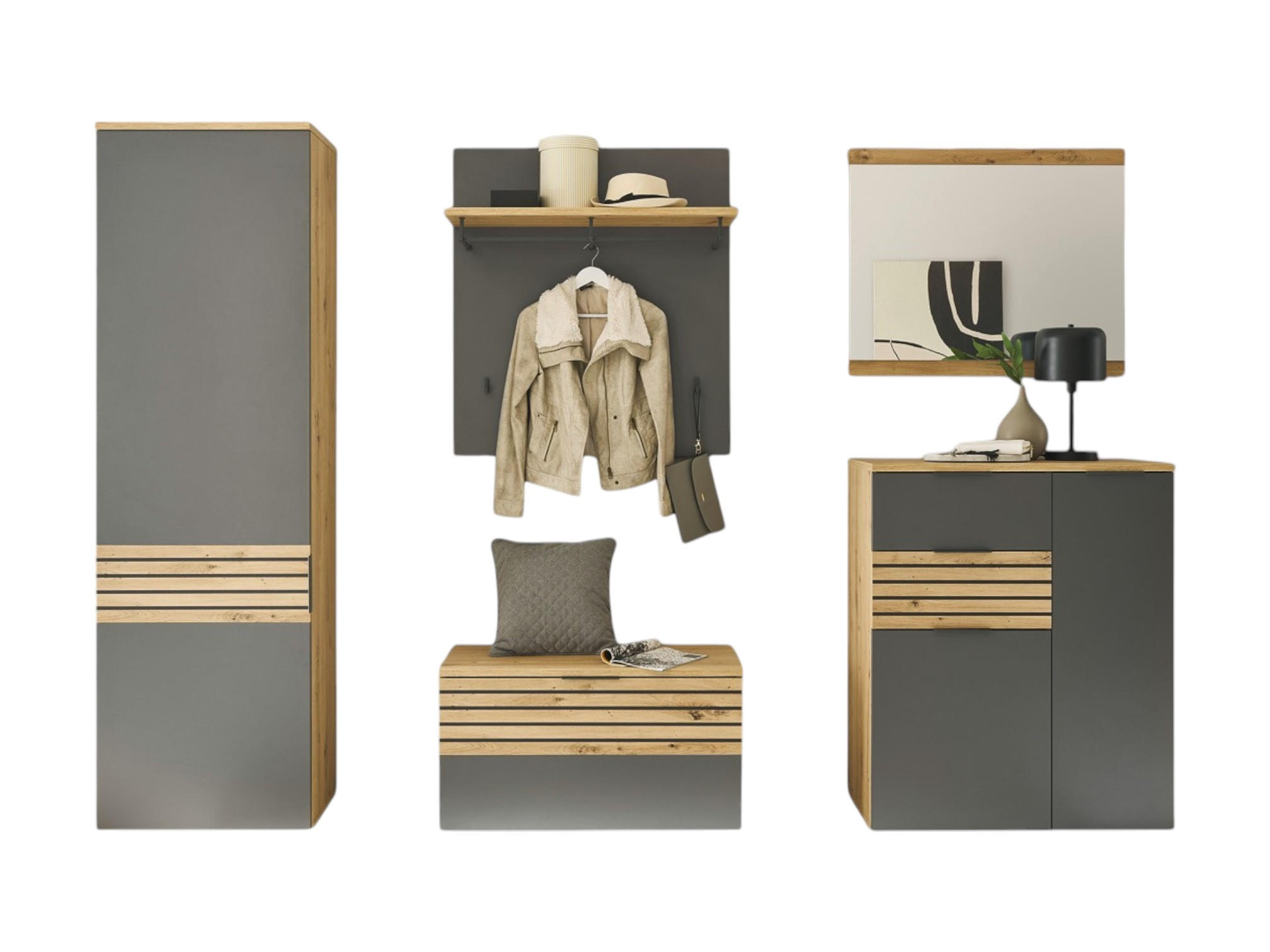 GARDEROBE 5-teilig in 290/200/38 cm - Grau, Holz (290/200/38cm) - moebel dich auf