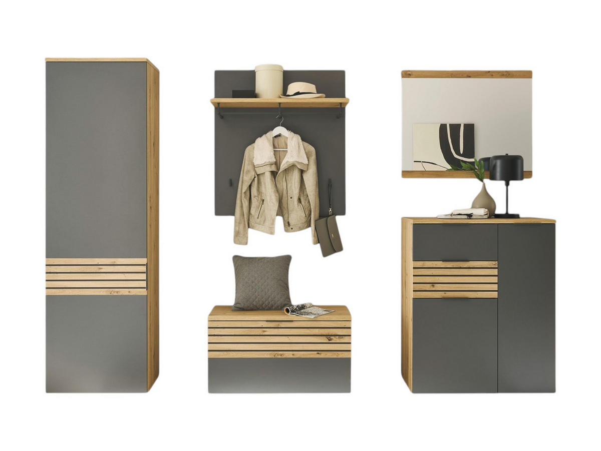 GARDEROBE 5-teilig in 290/200/38 cm - Grau, Holz (290/200/38cm) - moebel dich auf