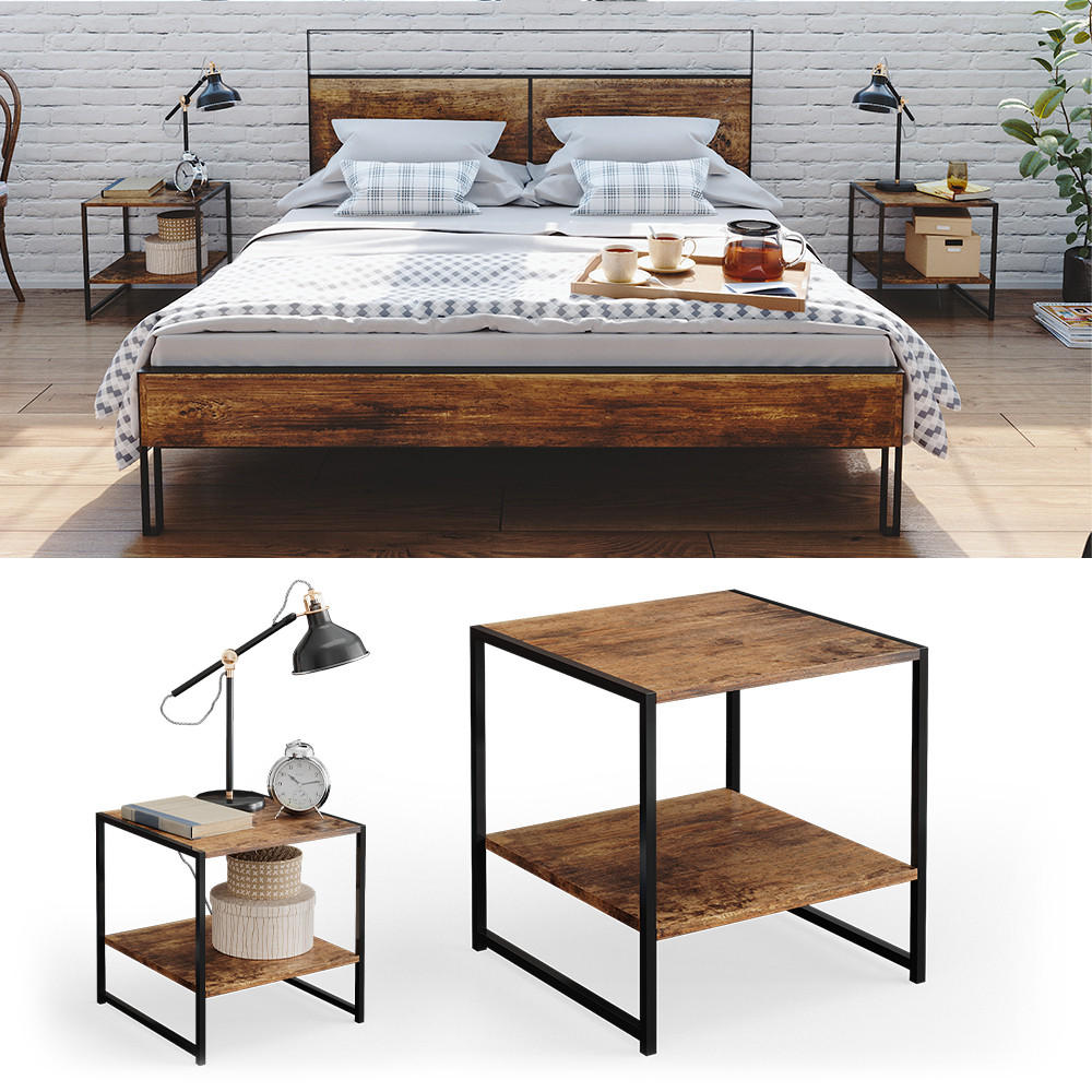 NACHTTISCH Fyrk Antikholz 2er Set - Alteiche/Schwarz, Holzwerkstoff (45/46/45cm) - Vicco