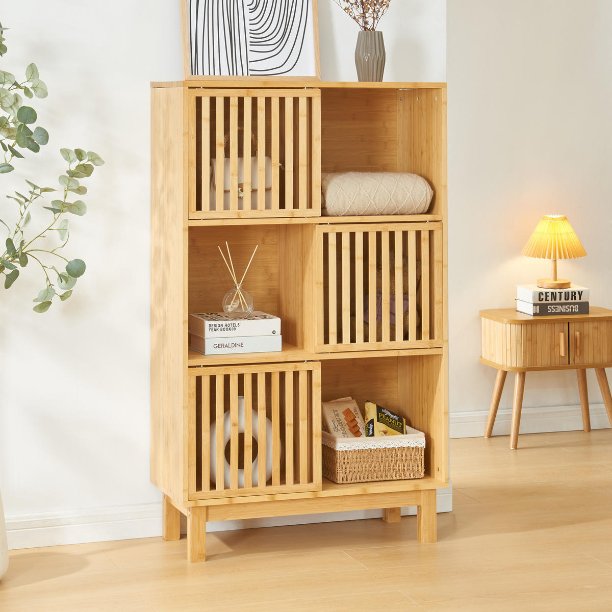 BAMBUS BÜCHERREGAL Ypäjä - Naturfarben, Holz (76/126/32.5cm) - [en.casa]