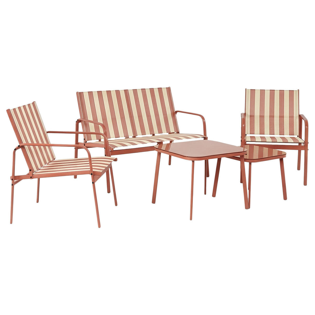 SITZGRUPPE - 5-teilig - Stahl - Rot/Weiß, Glas/Textil - home24