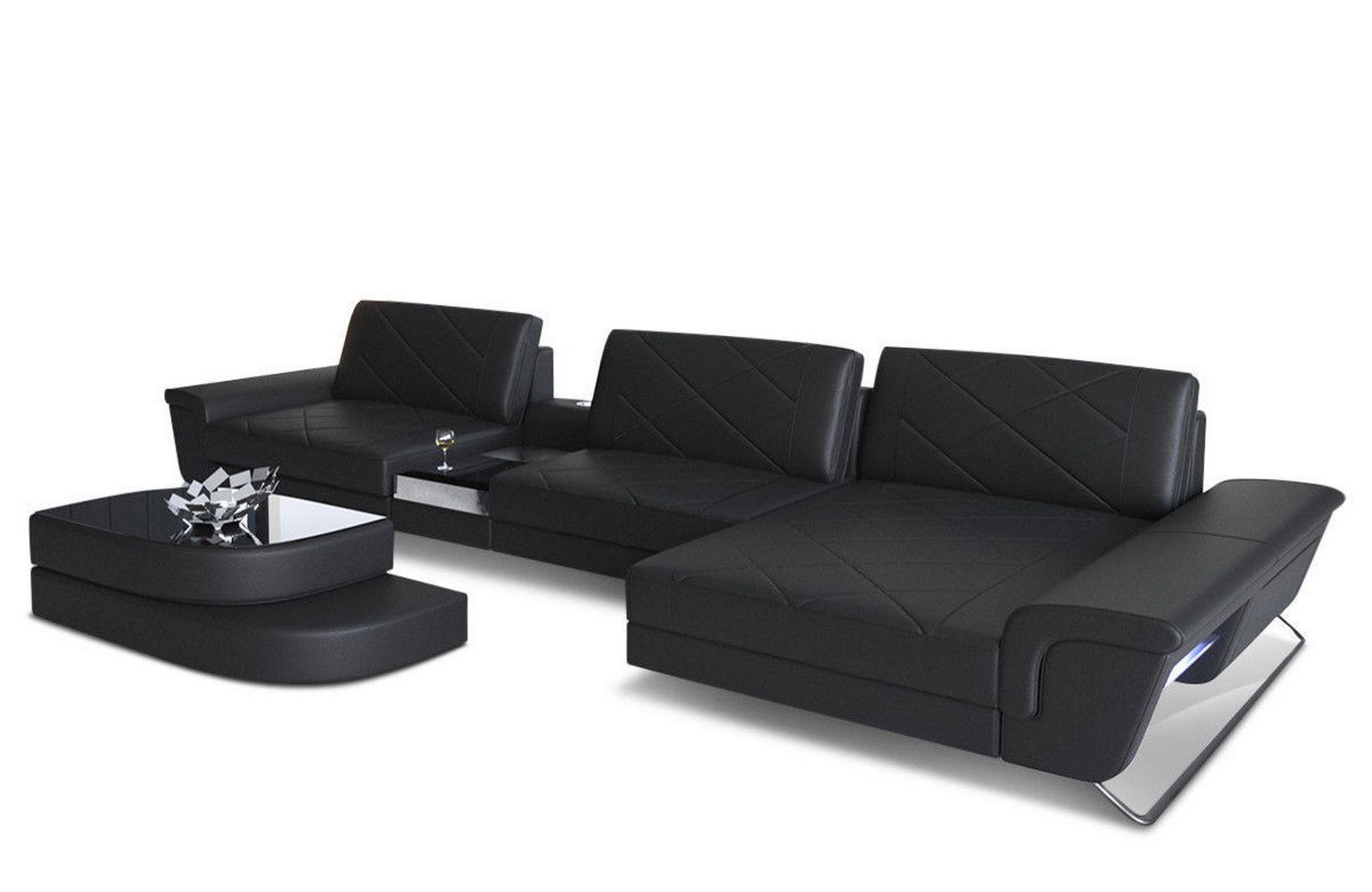LEDERSOFA Bari L - Schwarz, Leder (369/197cm) - Sofa Dreams