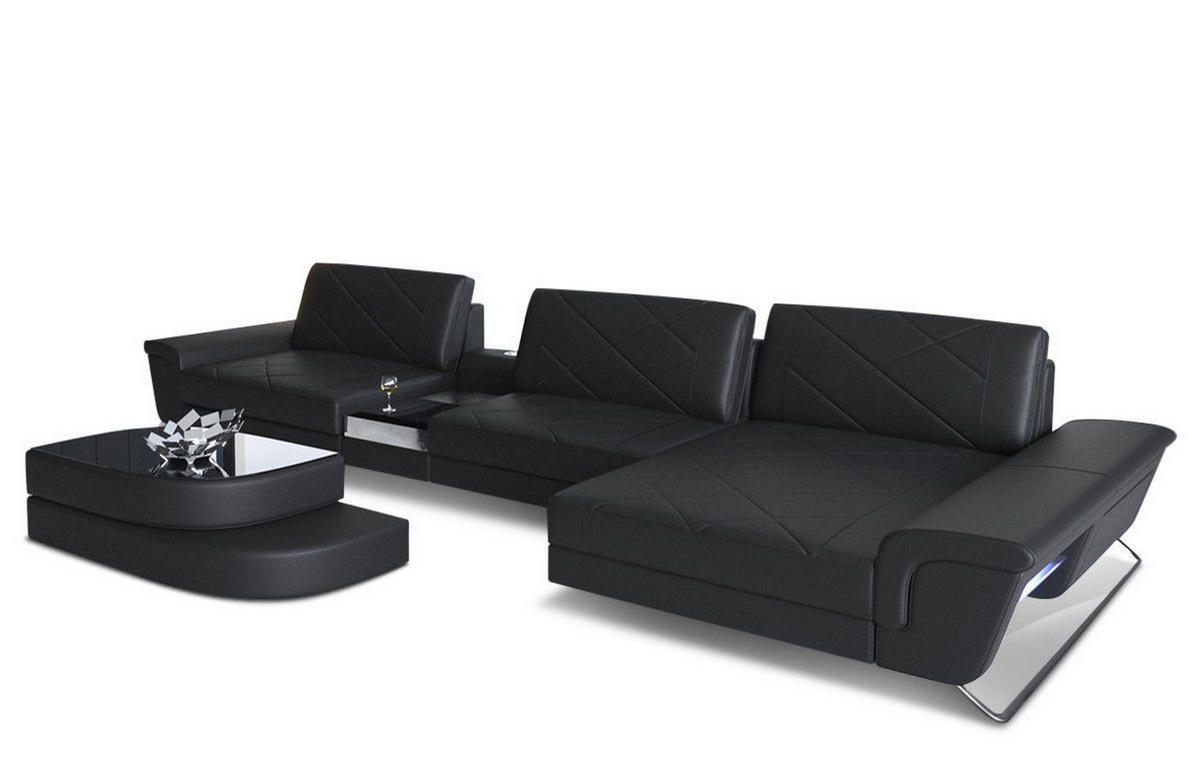 LEDERSOFA Bari L - Schwarz, Leder (369/197cm) - Sofa Dreams
