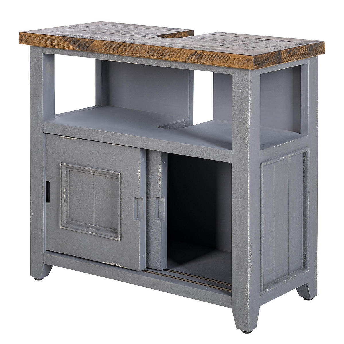 WASCHBECKENUNTERSCHRANK - Kiefer massiv - Grau, Holz (75/68/35cm) - home24