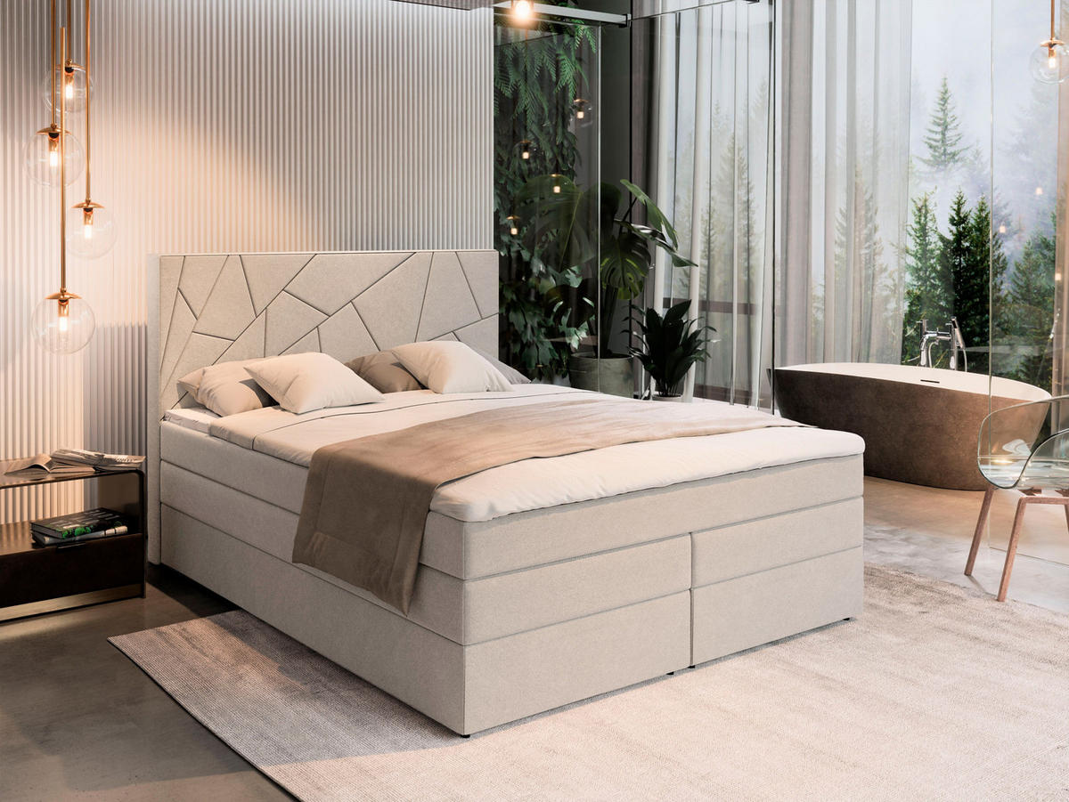 BOXBETT TRANI 140x200 cm mit Matratze und Topper - Beige - Beige, Holz (140/200cm) - MASSENO