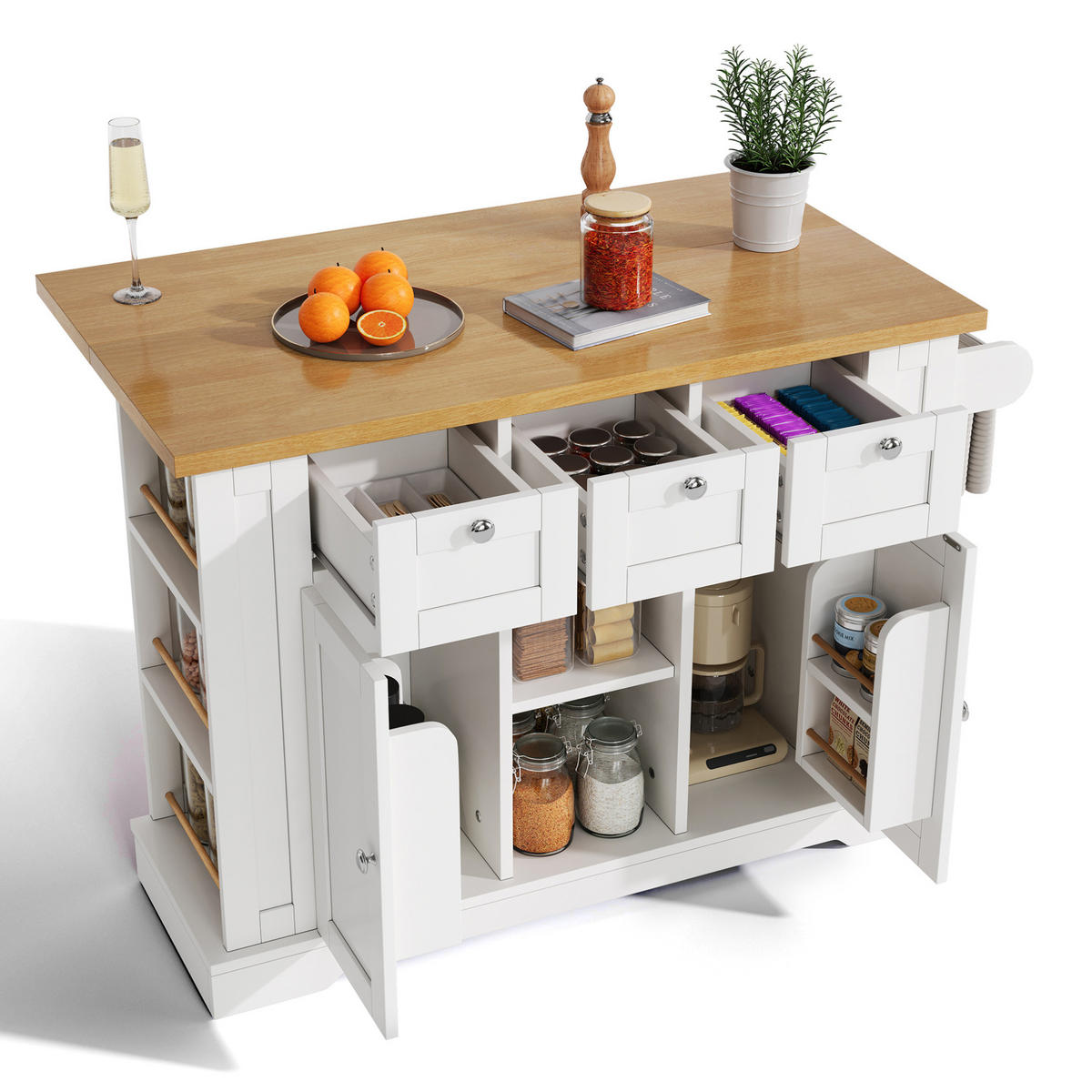 KÜCHENINSEL 132/40(70)/87 cm aus MDF mit klappbarer Arbeitsplatte Weiß/Natur - Weiß, Holzwerkstoff (132/87/70cm) - Modenvie