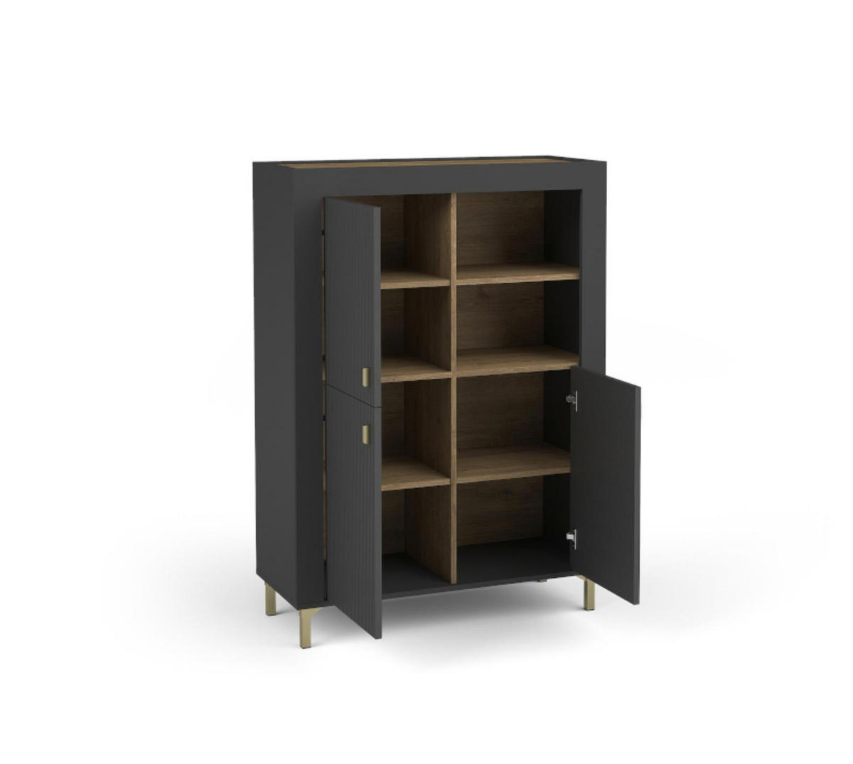 KOMMODE Mossa Schwarz, Regal mit LED - Goldfarben/Schwarz, Holzwerkstoff (97/136/40cm) - Bettso