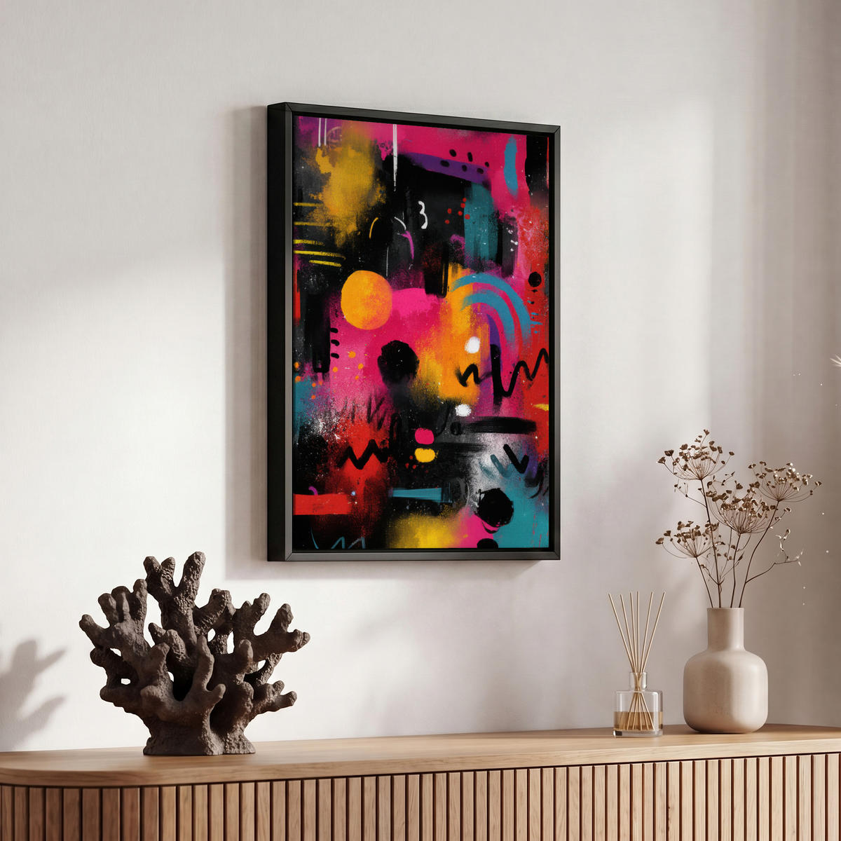LEINWAND Bilder mit Rahmen - Farbflächen - Formen - Bunt - Abstrakt - 20x30 - Pink, Textil (20/30cm) - MuchoWow