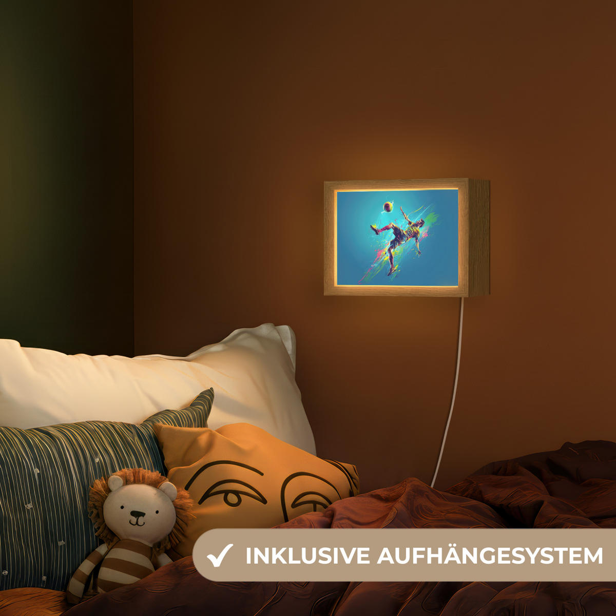 NACHTTISCHLAMPE Fußballer - Farbspritzer - Farbenfroh - Ball 20x15 cm - Blau, Holzwerkstoff (8/20/15cm)