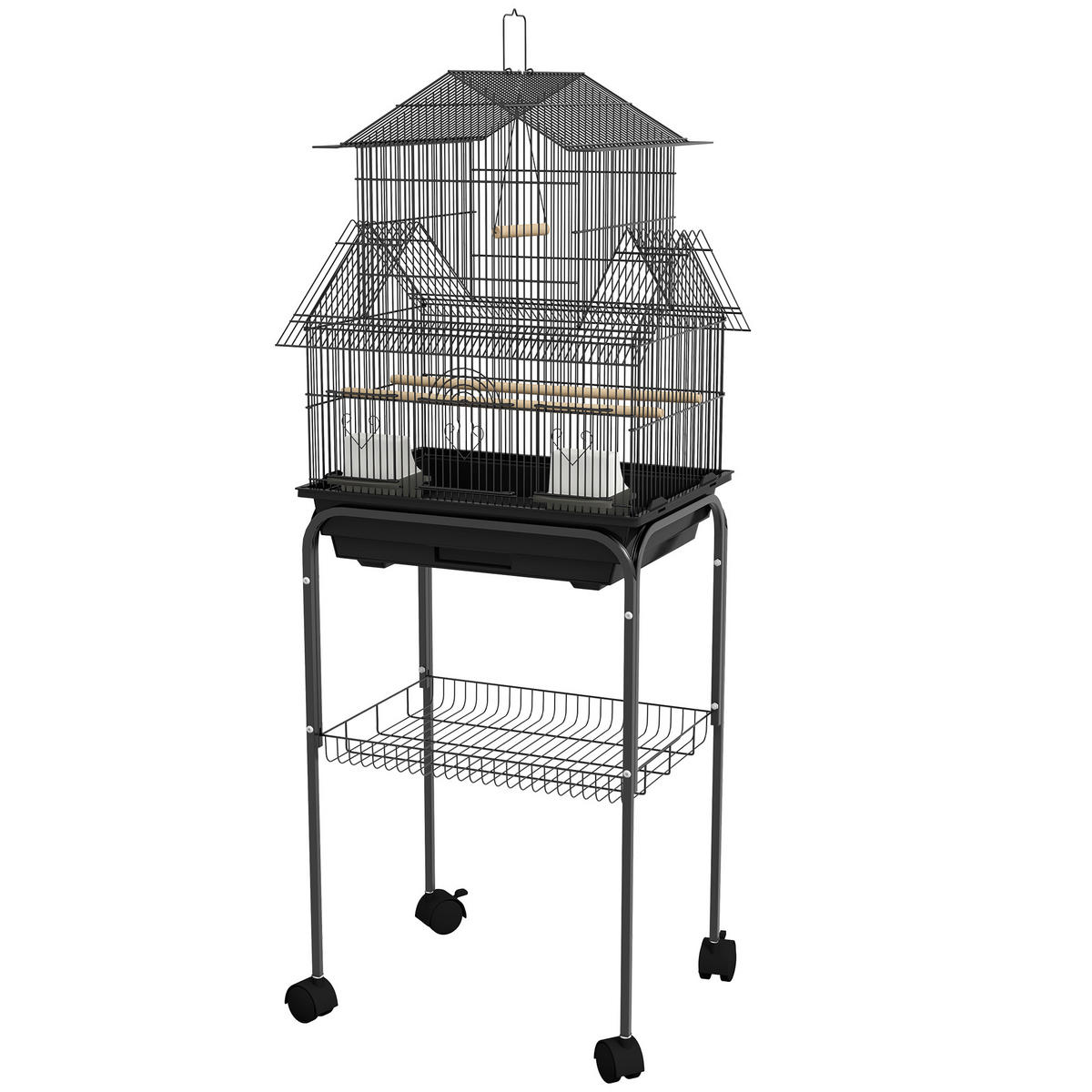 VOGELKÄFIG DE-17823 Haus-Design mit Tragegriff & Kotplatte Schwarz - Schwarz, Metall (41/121/50.5cm) - ComfortXL