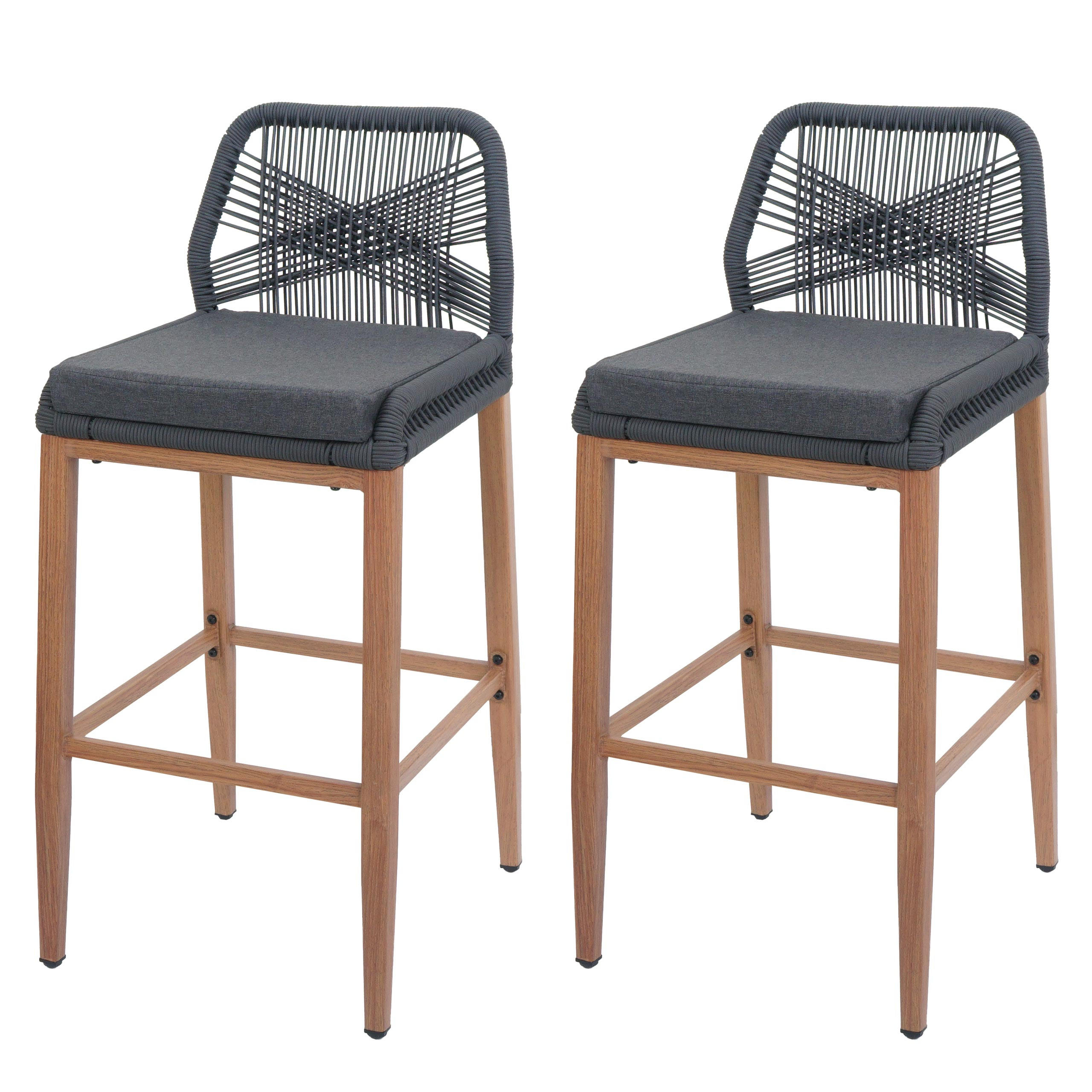 GARTENSTUHL 2er-Set HxBxT 101x45x50cm Sitzhöhe 76cm Anthrazit Kissen Dunkelgrau Seilgeflecht Metall Holz-Optik - Anthrazit, Metall (45/101/50cm) - PROREGAL