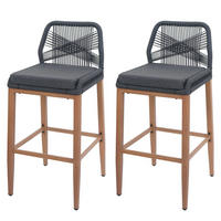 GARTENSTUHL 2er-Set HxBxT 101x45x50cm Sitzhöhe 76cm Anthrazit Kissen Dunkelgrau Seilgeflecht Metall Holz-Optik - Anthrazit, Metall (45/101/50cm) - PROREGAL