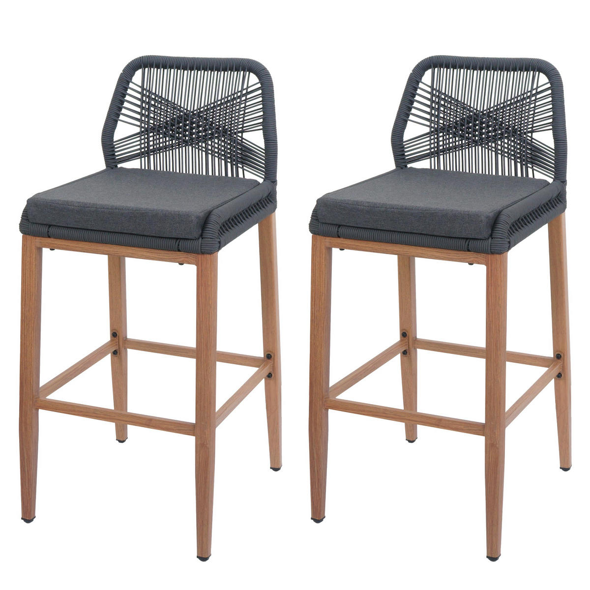 GARTENSTUHL 2er-Set HxBxT 101x45x50cm Sitzhöhe 76cm Anthrazit Kissen Dunkelgrau Seilgeflecht Metall Holz-Optik - Anthrazit, Metall (45/101/50cm) - PROREGAL