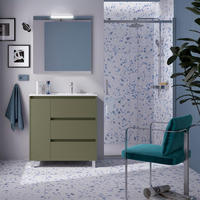 NOJA Komplett-Set 850 3 Schubladen und 1 linke Tür Green Satin + Waschtisch + Spiegel + Leuchte - Schwarz, Metall (45/54/84.8cm) - Salgar