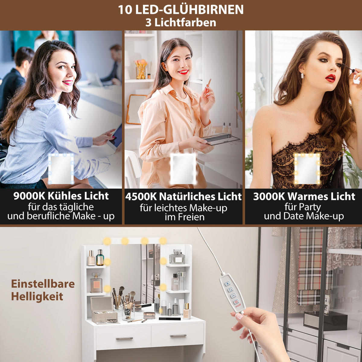 SCHMINKTISCH mit 2 Schubladen, Weiß - Weiß, Karton (40/132/80cm) - HOMCOM