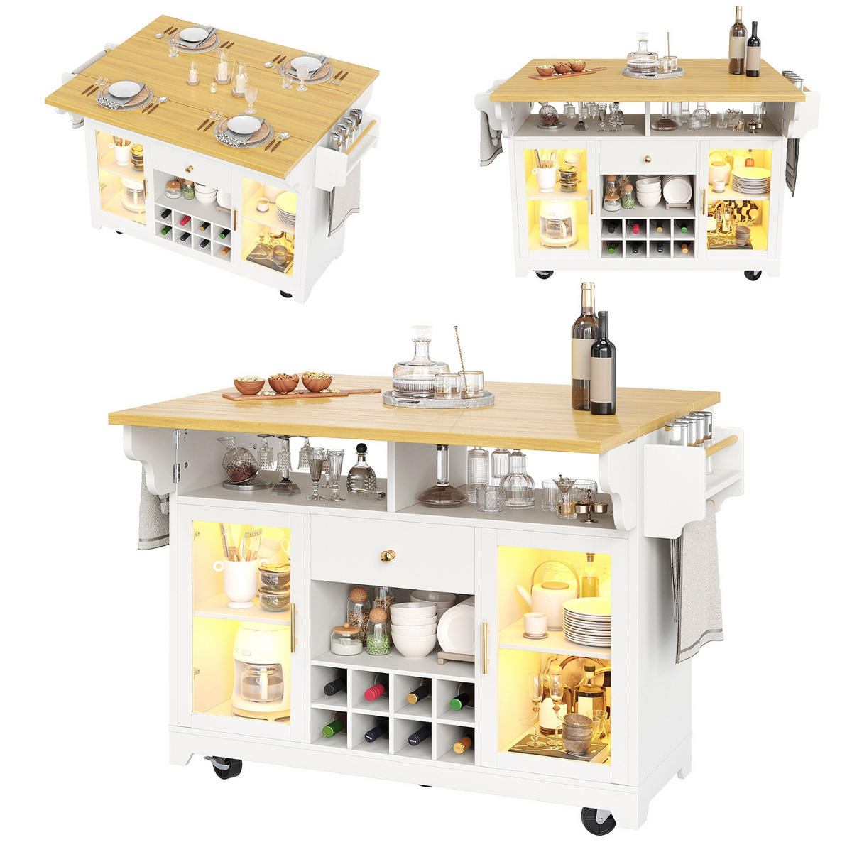KÜCHENINSEL Mit RGB LED Beleuchtung, Auf Rollen Küche, 120/80/95 cm - Weiß, Holzwerkstoff (80/95/120cm) - Rolipo