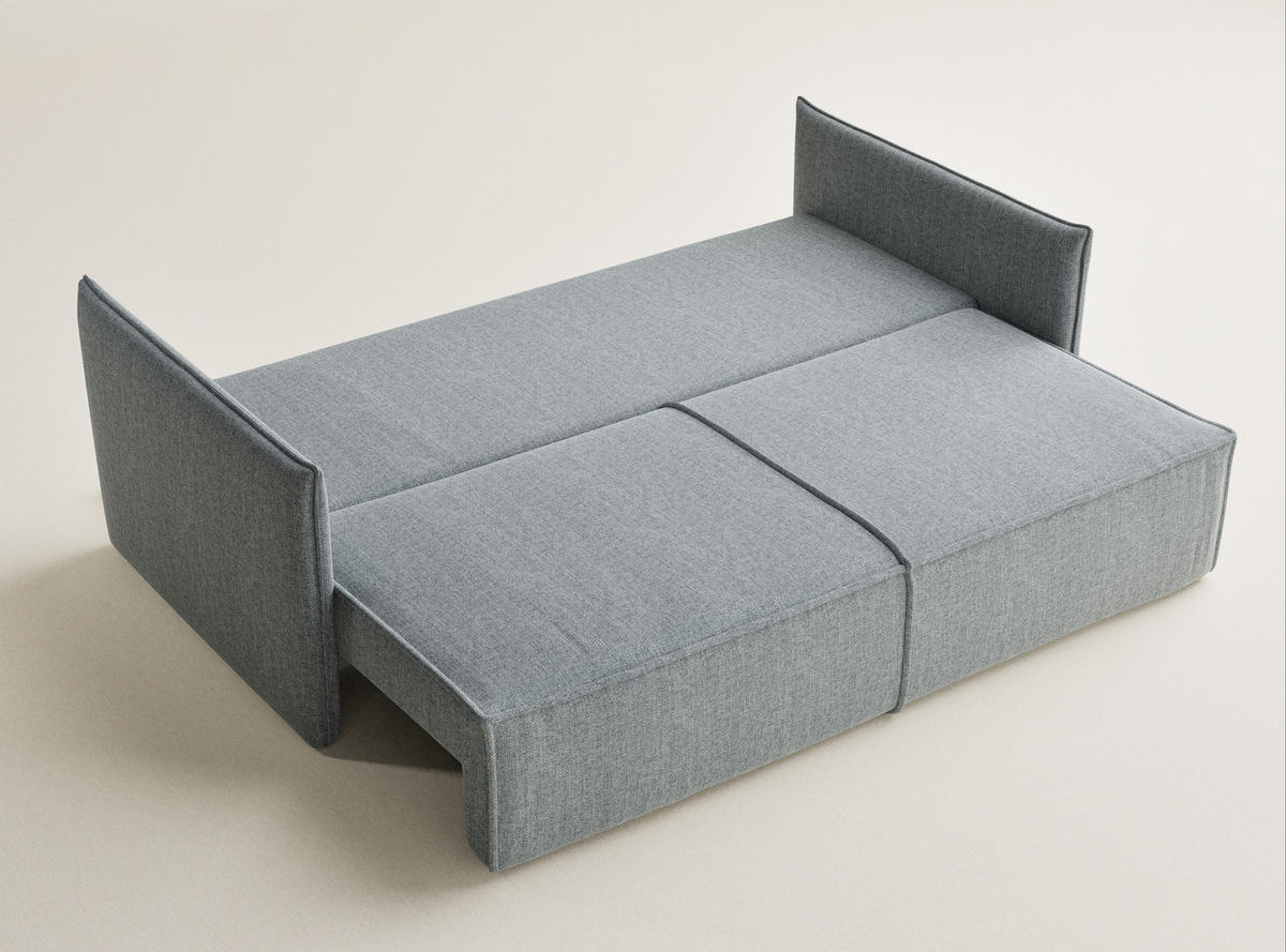 SOFA MIT SCHLAFFUNKTION Obra Blau grau Webstoff - Blaugrau/Schwarz, Holz/Holzwerkstoff (220/70/107cm) - Maison de Reve