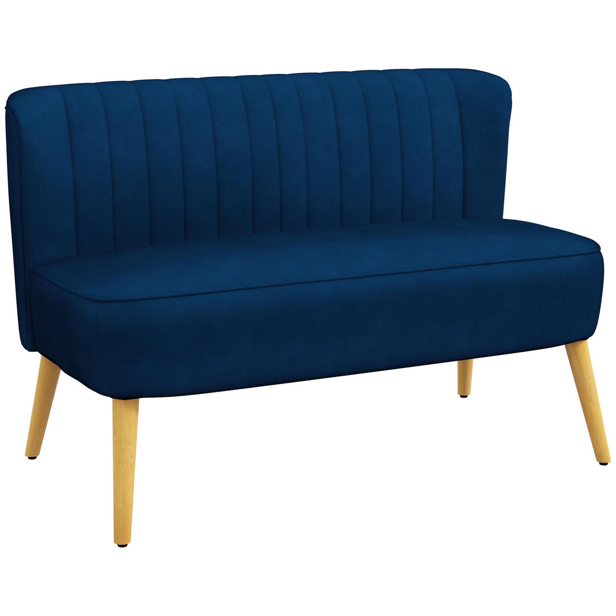 2-SITZER Sofa Zweisitzer, Loveseat mit Leinenoptik, Doppelsofa mit Holzbeine - Blau/Naturfarben, Holz/Textil (56.5/77/117cm) - HOMCOM