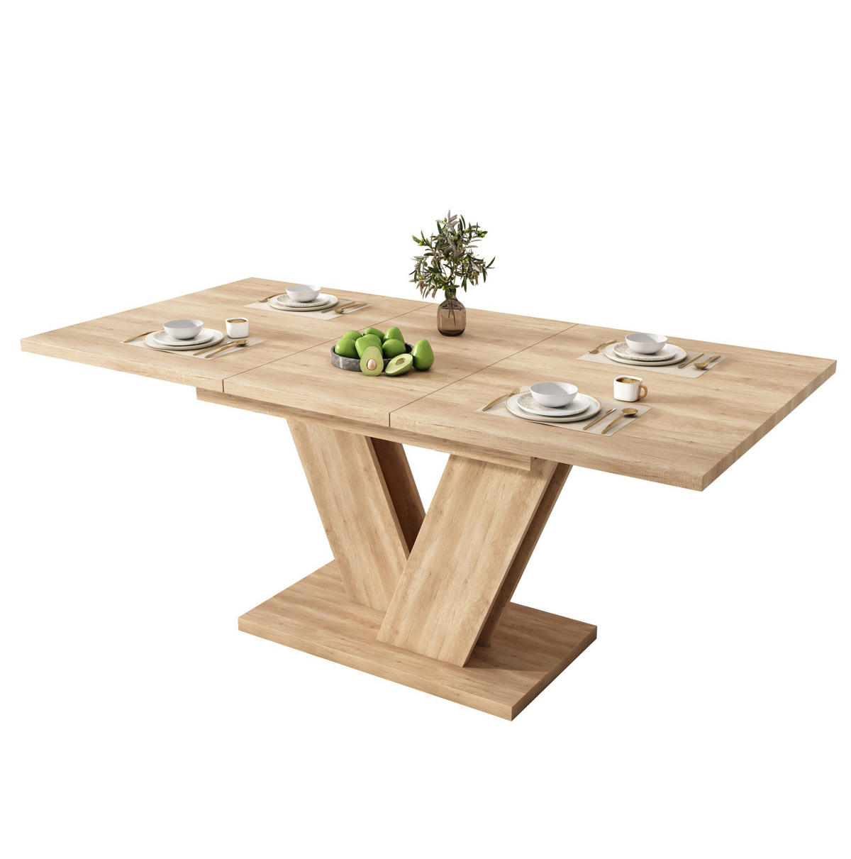 JÍDELNÍ stůl 140/180/80 cm dubový z MDF rozkládací s V-nohami - barva dubu, kompozitní dřevo (180/80/75.5cm) - OKWISH