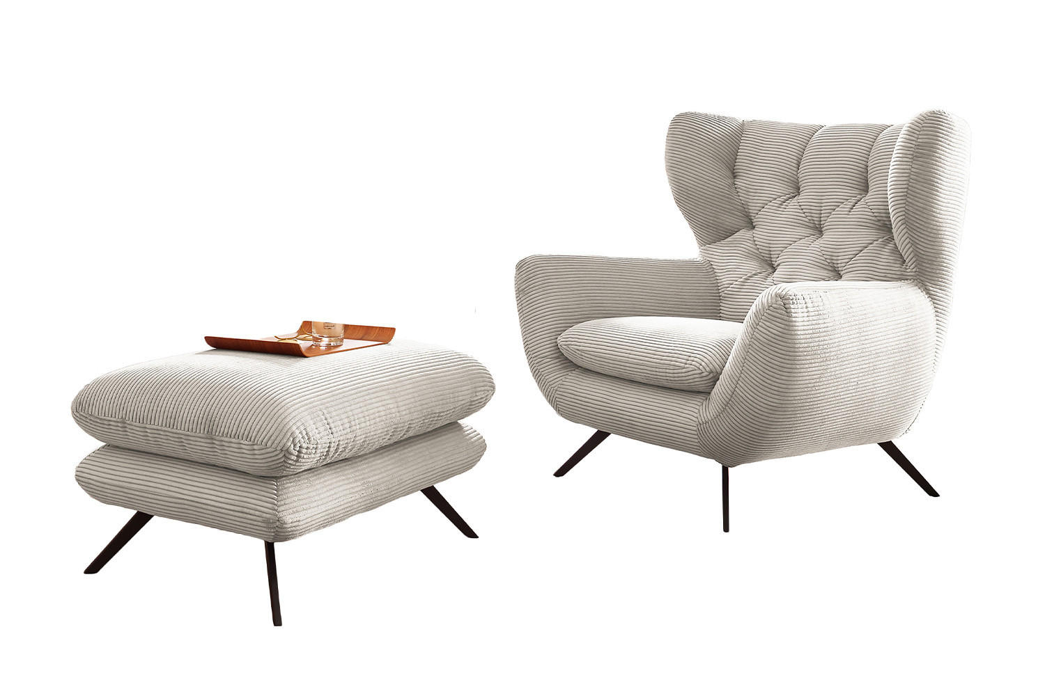 SESSEL CHARME Cremeweiß - Creme/Schwarz, Textil/Metall (100/106/95cm) - KAWOLA