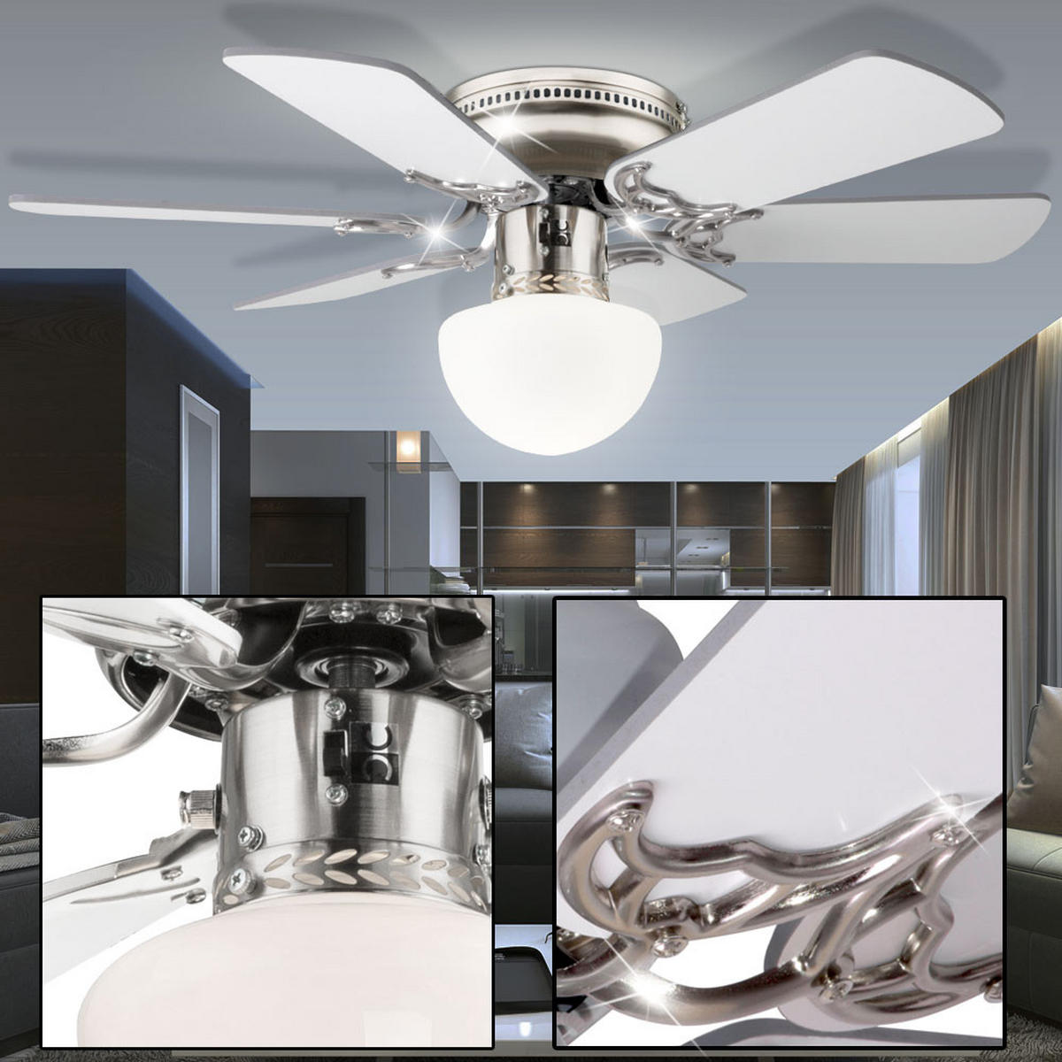 LED DECKENLEUCHTE Ventilator Silber Sperrholz - Silberfarben, Metall (76/76/28cm)