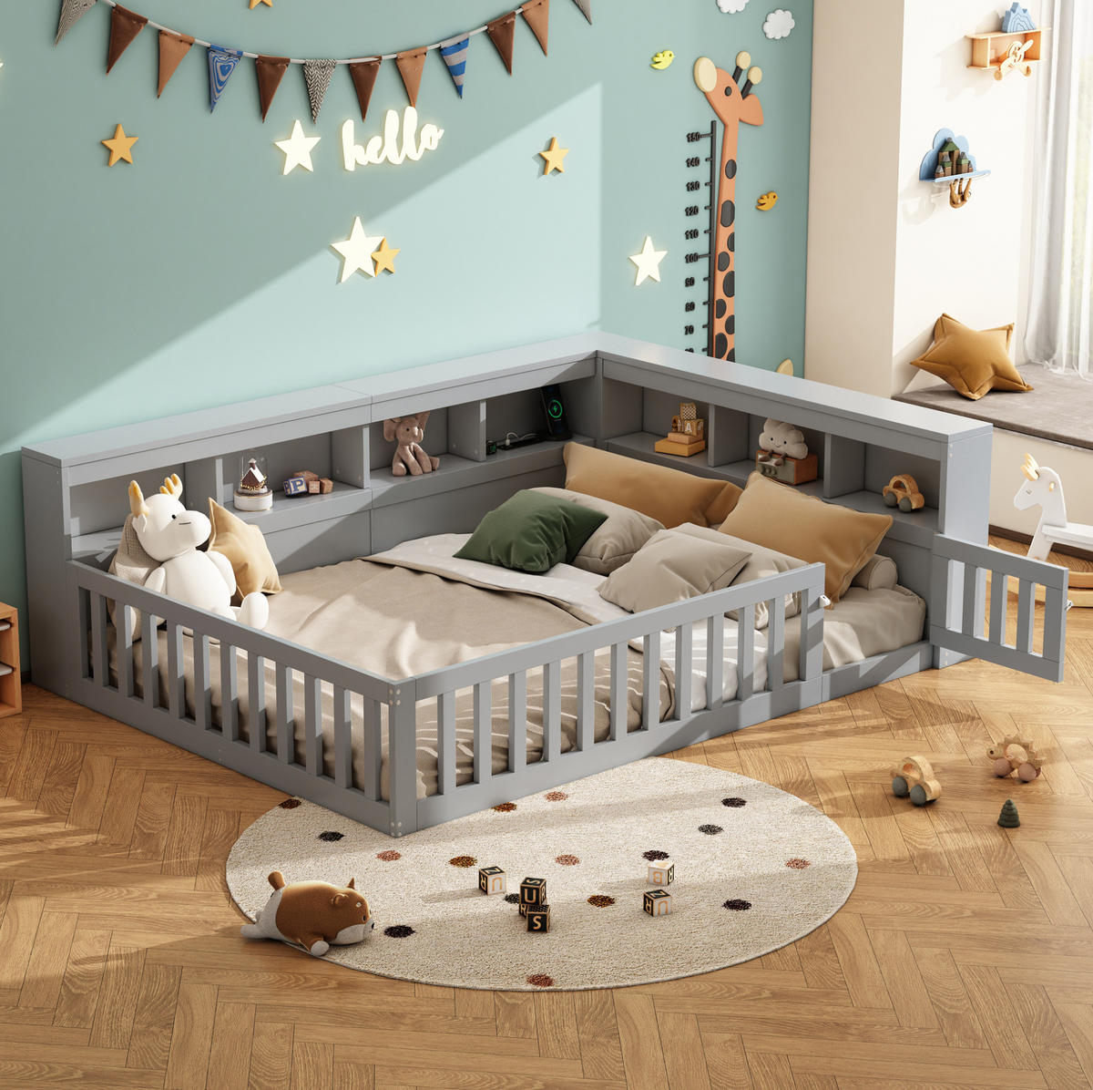 BETT mit Stauraum und USB-Anschlüssen 140x190 cm Grau 3 Pakete - Grau, Holzwerkstoff (90/190cm) - Beauniv