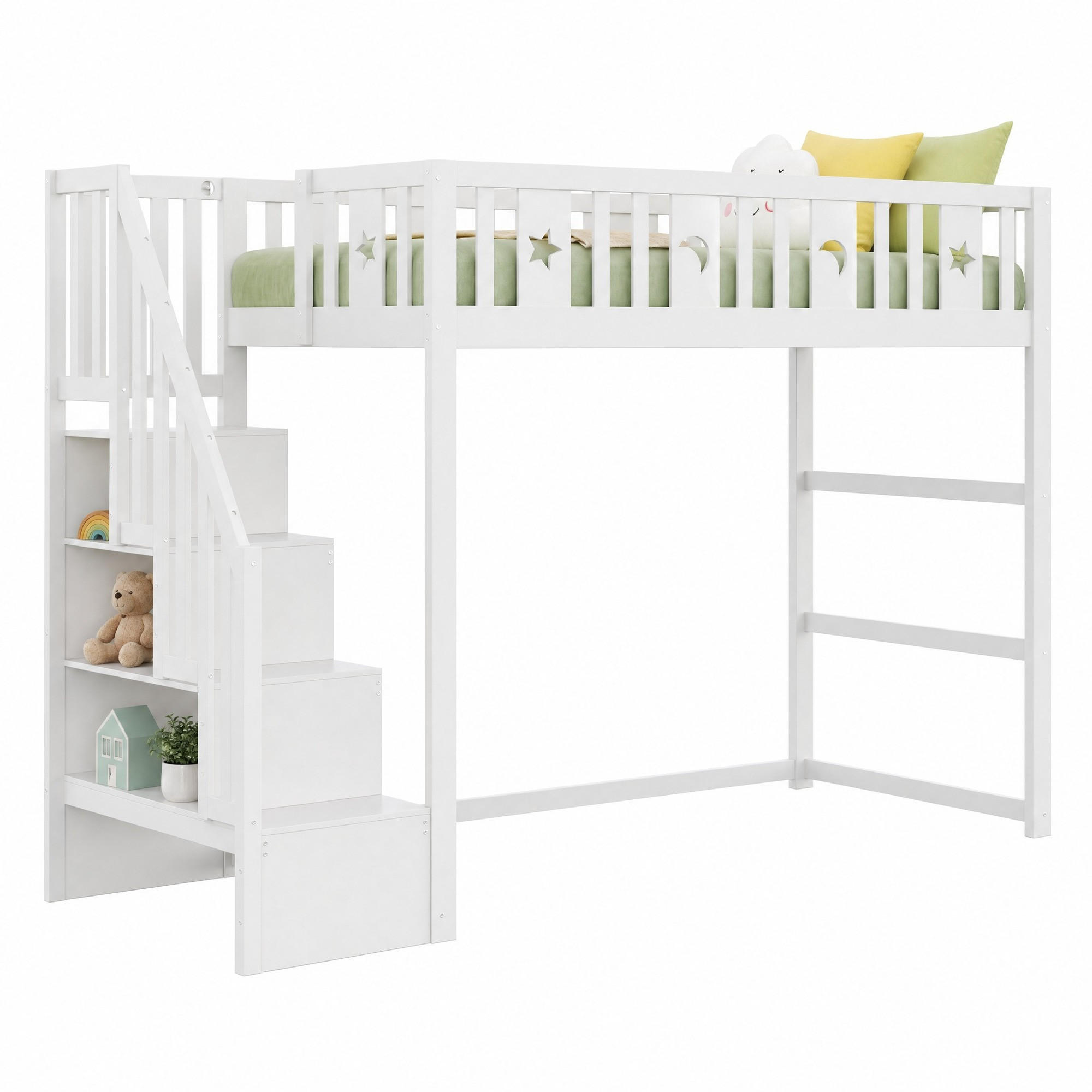 HOCHBETT 90/200 cm aus Massivholz mit Treppe, Weiß - Weiß, Holz (90/200cm) - OKMYHOME