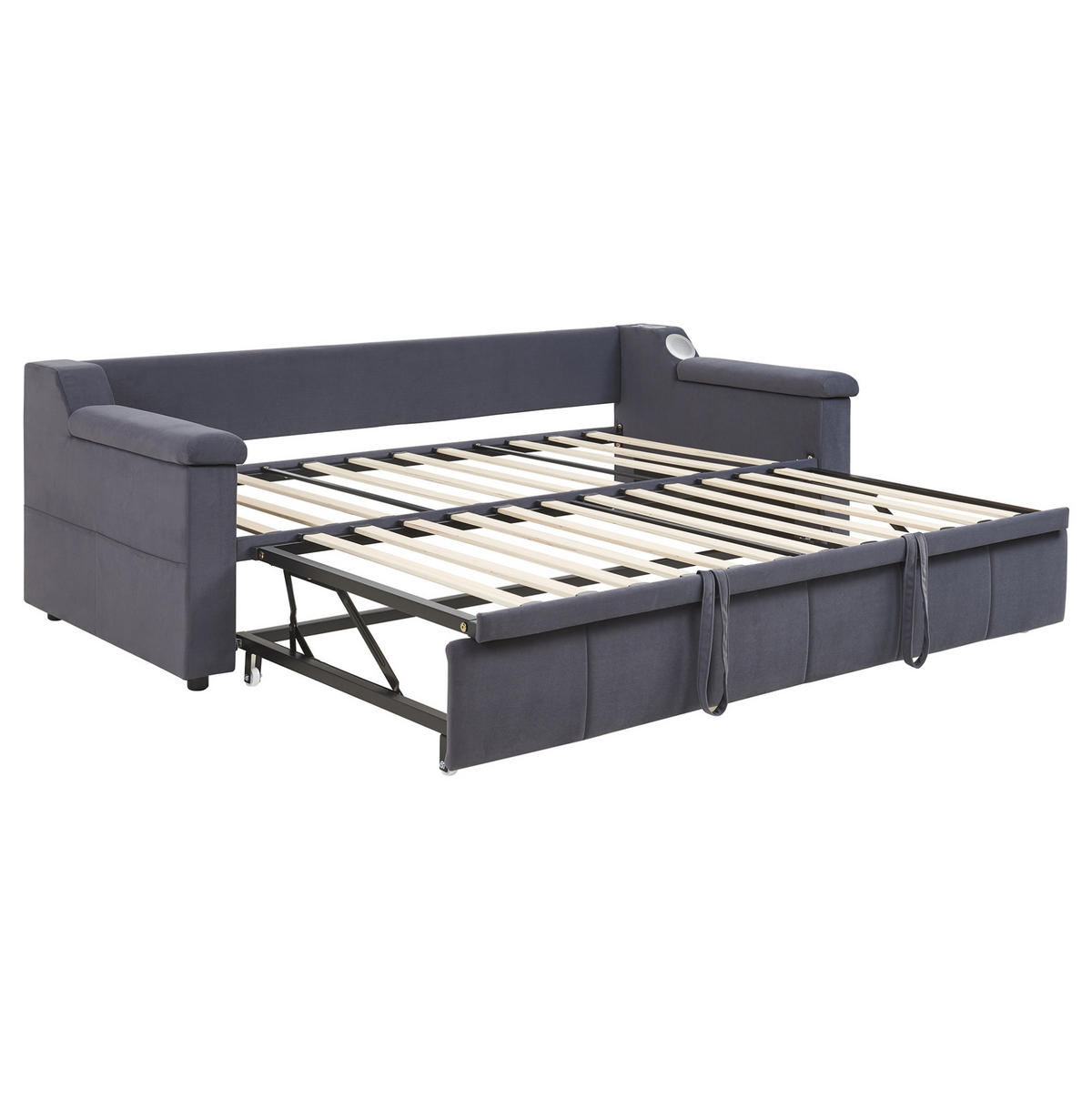 SCHLAFSOFA 90/190-180/190 cm mit hydraulischem Auszug, Bluetooth-Stereo, USB und Ablagefächern, Grau - Grau, Textil (216/69/97cm) - Redom