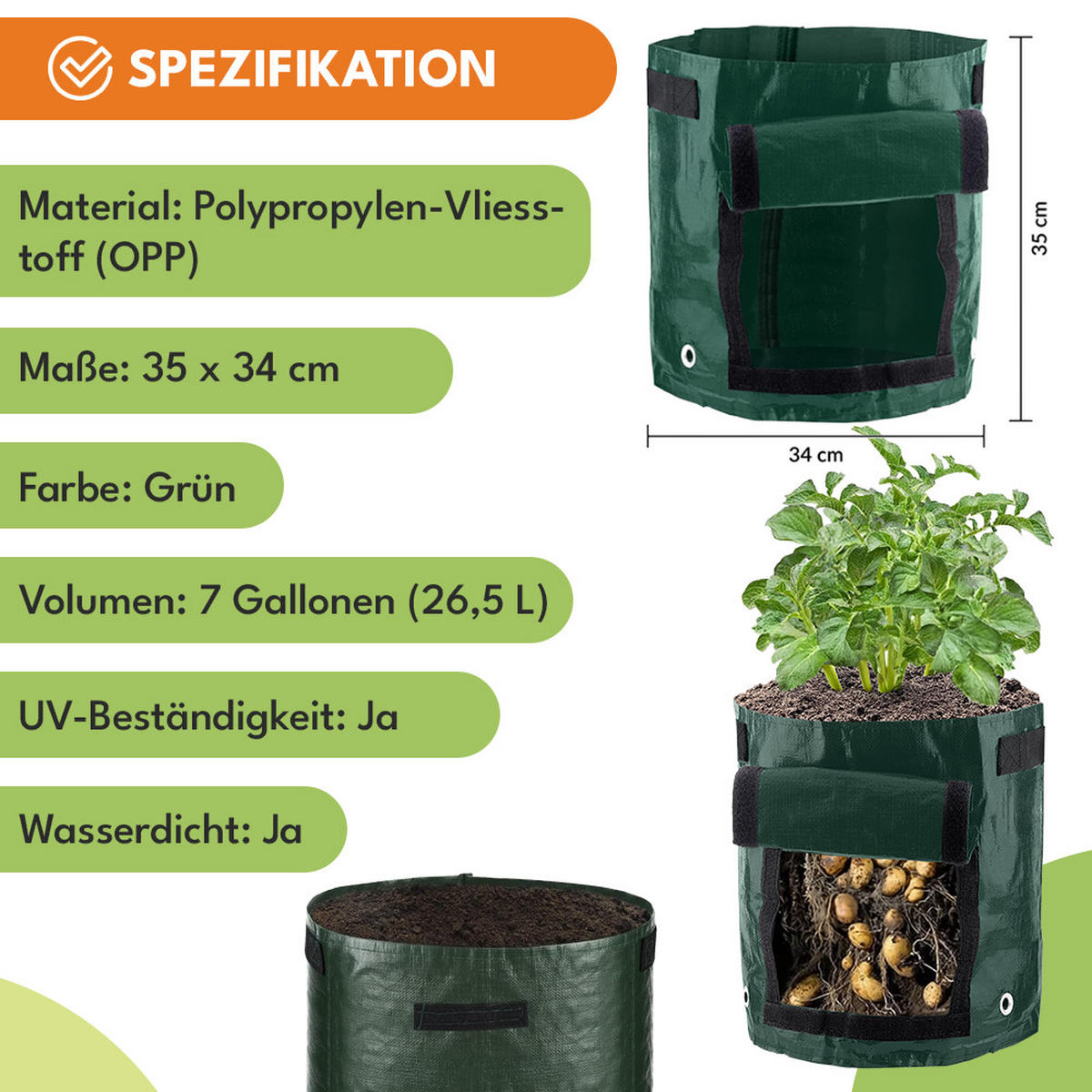 PFLANZSACK - Dunkelgrün, Kunststoff (34/35/34cm)