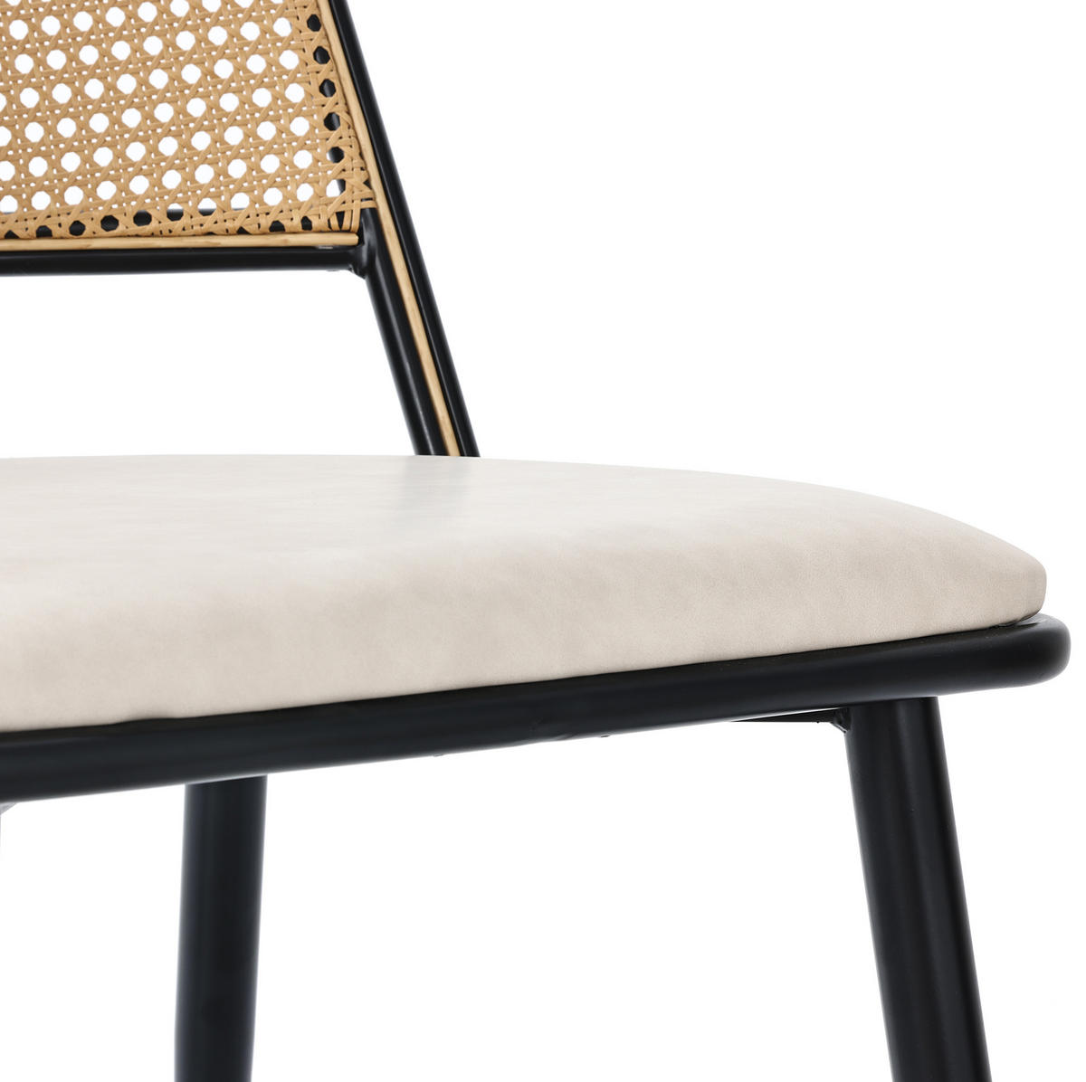 ESSZIMMERSTUHL 6er-Set mit PU-Sitz und Rattan-Rückenlehne Schwarz - Schwarz, Metall (46/80/48.1cm) - Meubliv