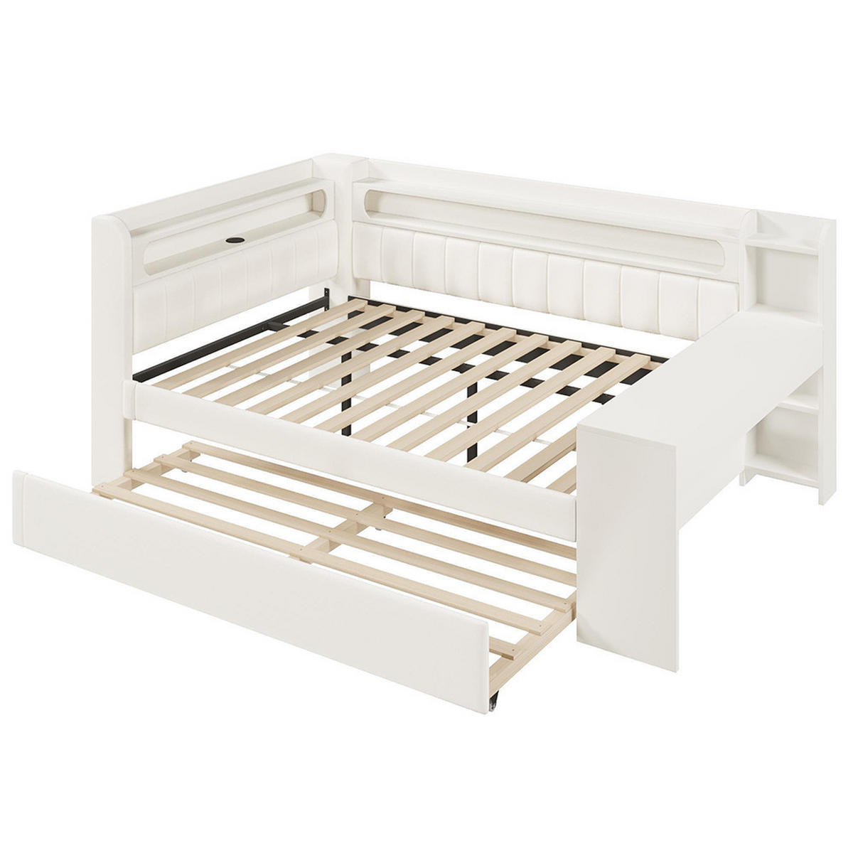 POLSTERBETT 140x200 cm mit Ausziehbett, Weiß - Weiß, Holz (140/200cm) - KOMHTOM