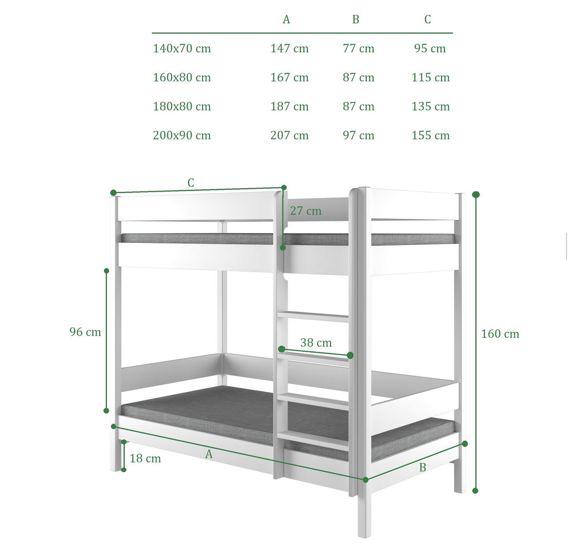 ETAGENBETT Diego 160x80 weiß - Weiß, Holzwerkstoff (80/160cm) - LUKDOM