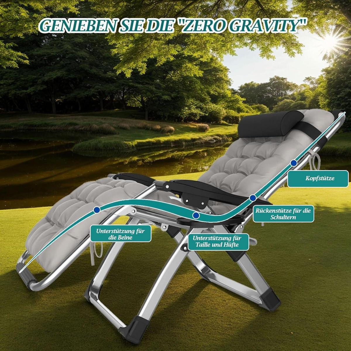 SONNENLIEGE Grau 83 cm - Schwarz, Metall (83/80/175cm)