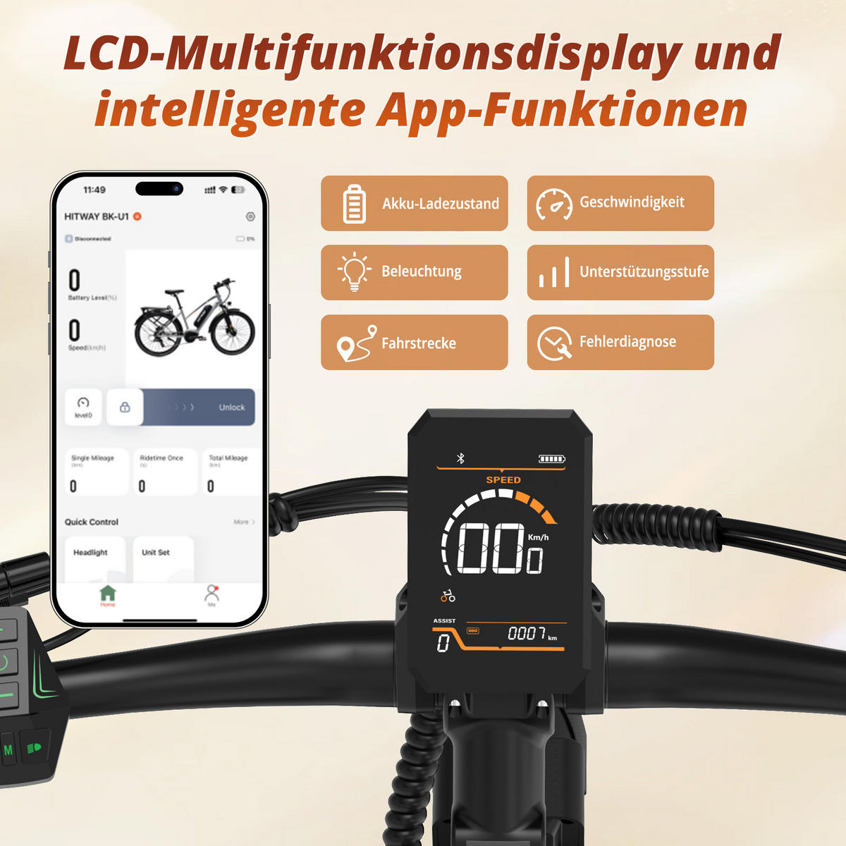 E-BIKE BKU1 Mittelmotor mit 150 km Maximalreichweite - Silberfarben, Metall (80cm) - HITWAY