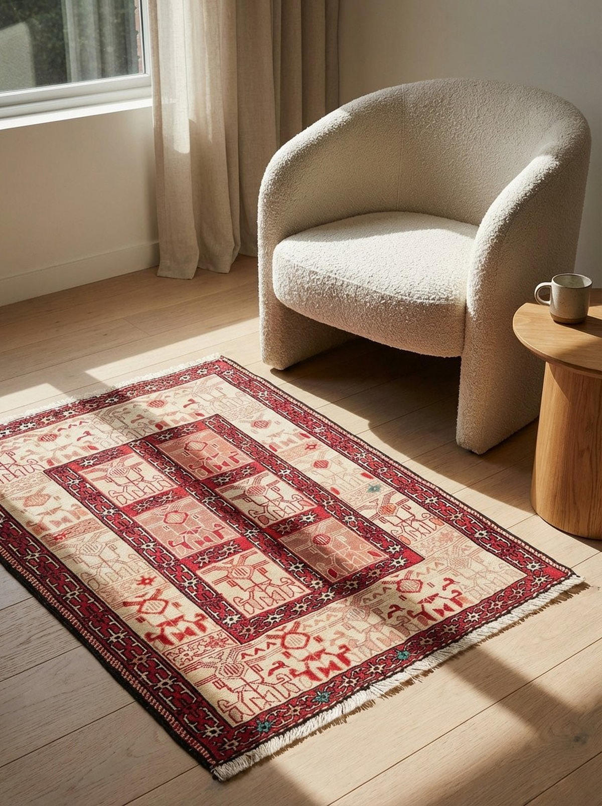 HANDWEBTEPPICH Sumak Shahsavan Beige 89/69 cm Schurwolle - Beige, Textil (69/89cm) - Looma