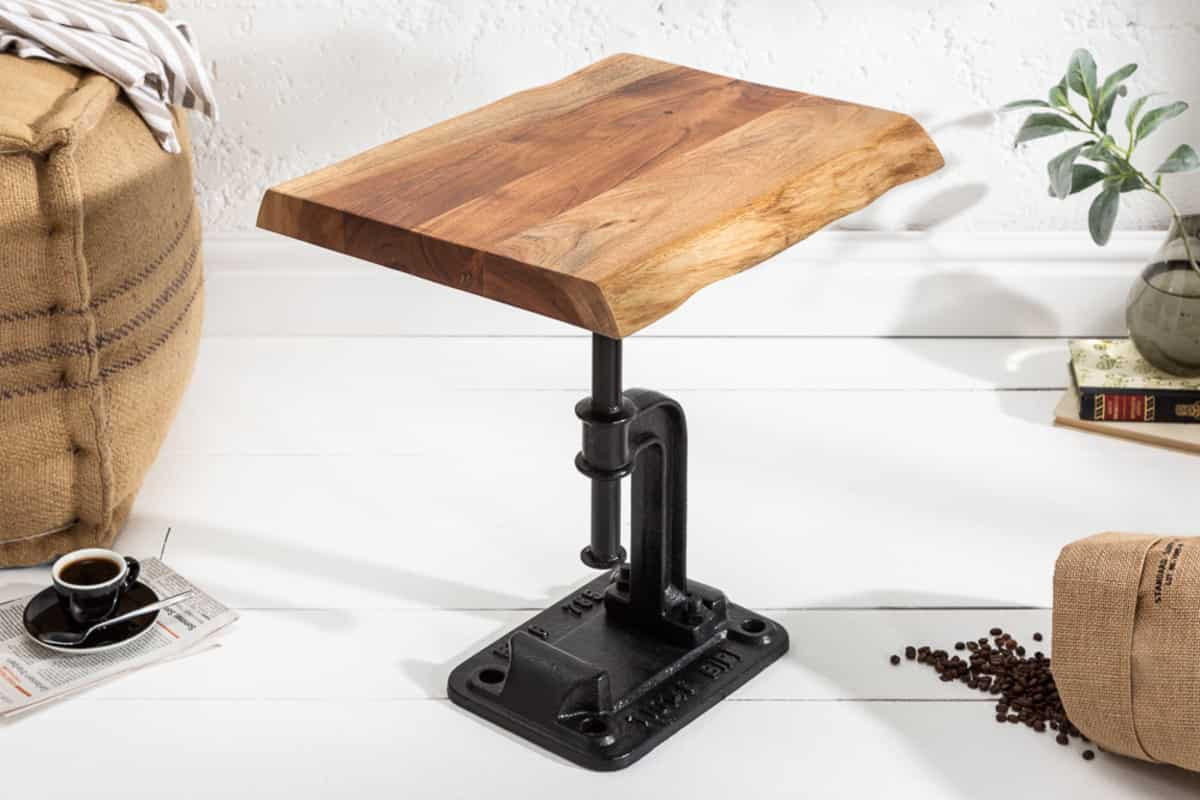 BEISTELLTISCH FACTORY Akazie 50cm - Schwarz/Braun, Holz/Metall (35/43/46cm) - riess-ambiente