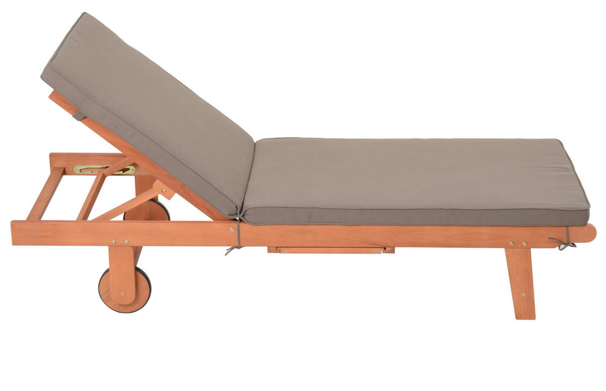 SONNENLIEGE Sano Verstellbar mit Auflage Braun Gartenliege - Braun, Holz (64/89/183cm) - DELUKE