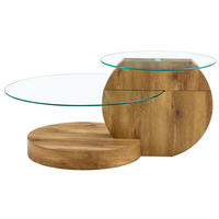 COUCHTISCH aus MDF und Glas Ø49,8 & 69,8 cm in Naturfarben mit Ablageflächen - Naturfarben, Glas (89.9/89.9/43.2cm) - Modfu
