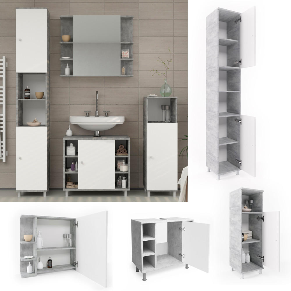 BADMÖBEL-SET Fynn Beton 4 Teile - Schieferfarben/Weiß, Holzwerkstoff (60/54/32cm) - Vicco