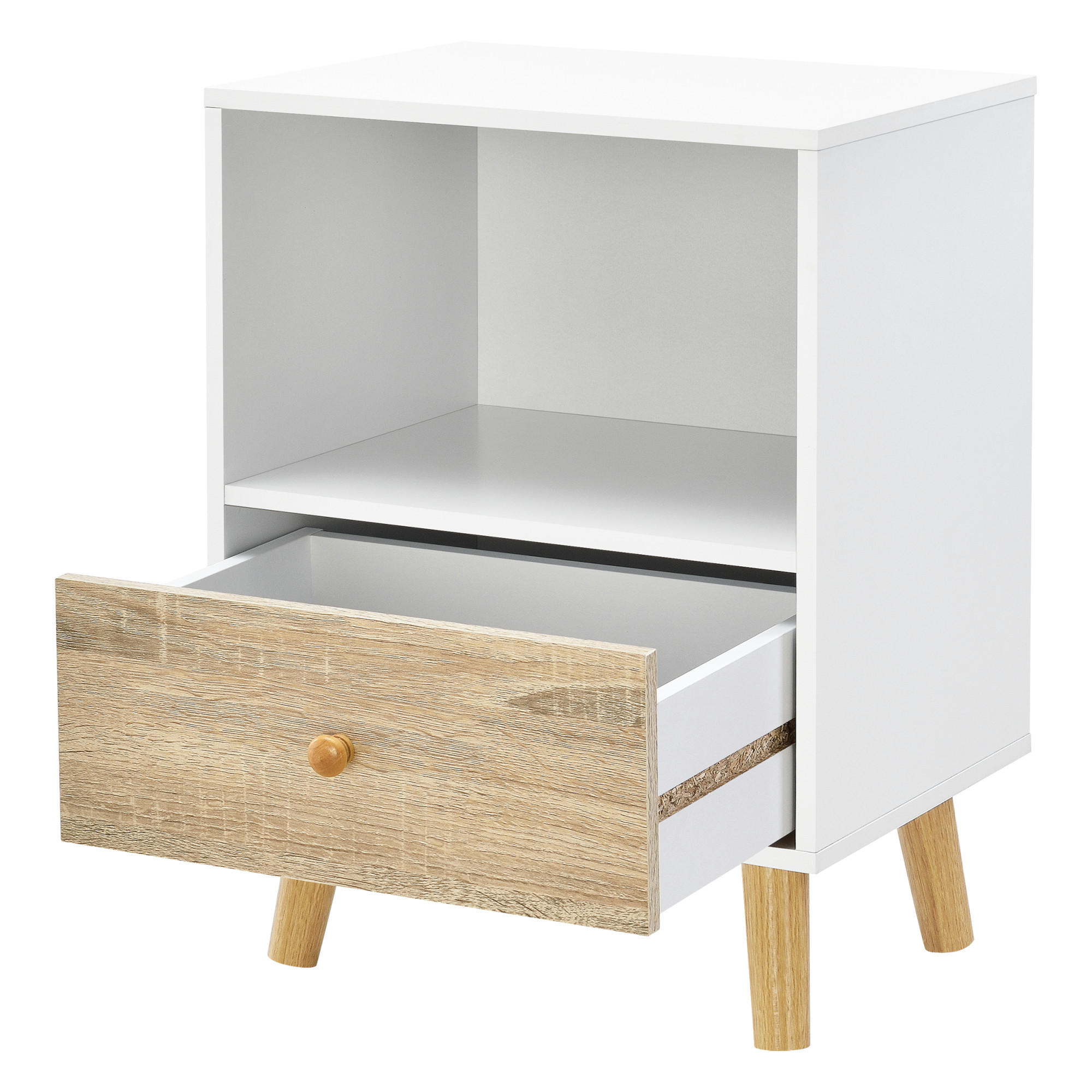 Thumbnail - [en.casa] Beistelltisch, Weiß, Eiche, Holzwerkstoff, 1 Schubladen, Rechteckig, 40x54x30 cm, Wohnzimmer, Wohnzimmertische...