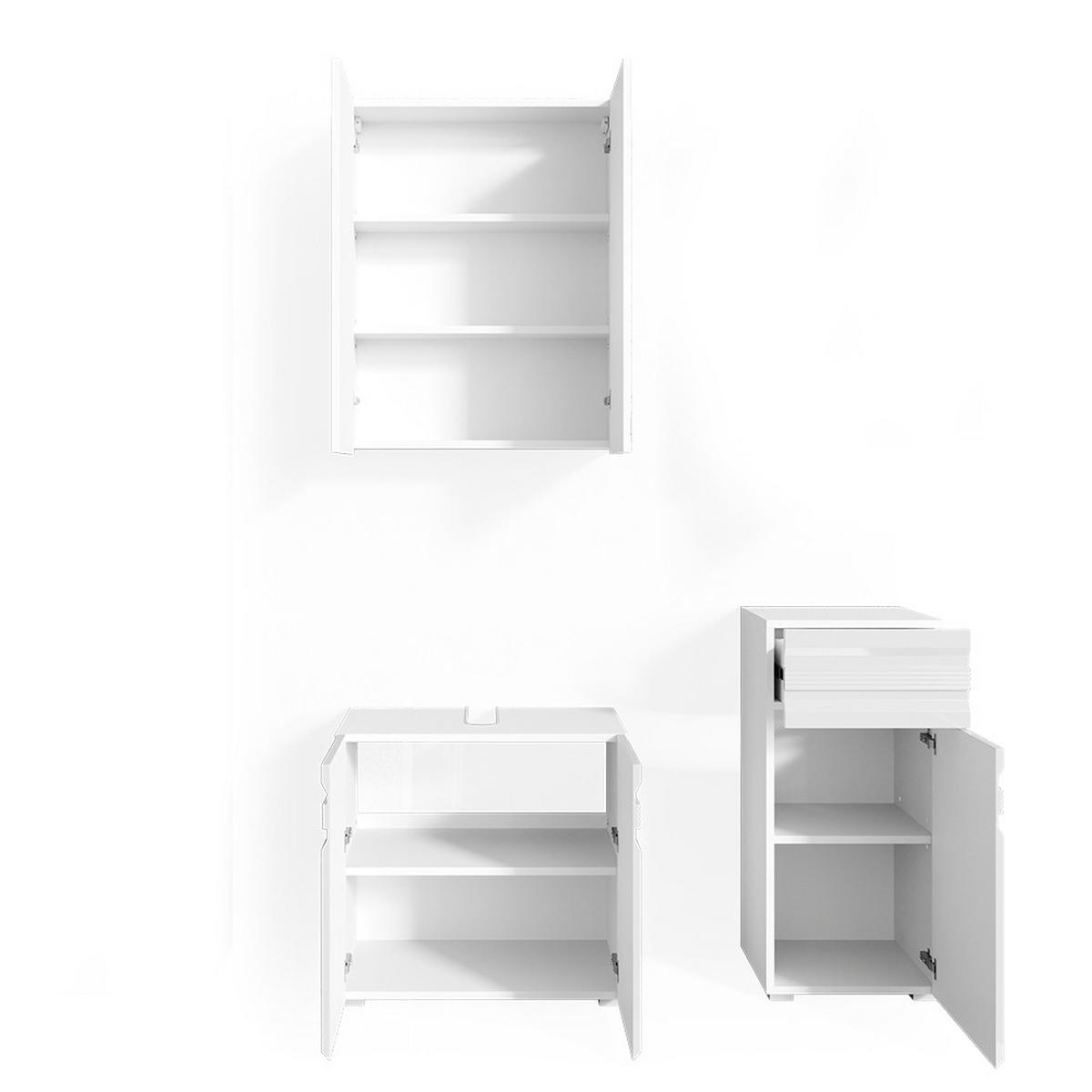 BADMÖBEL-SET Fredd Weiß Hochglanz 3 Teile - Weiß Hochglanz, Holzwerkstoff (56/60/34cm) - Vicco