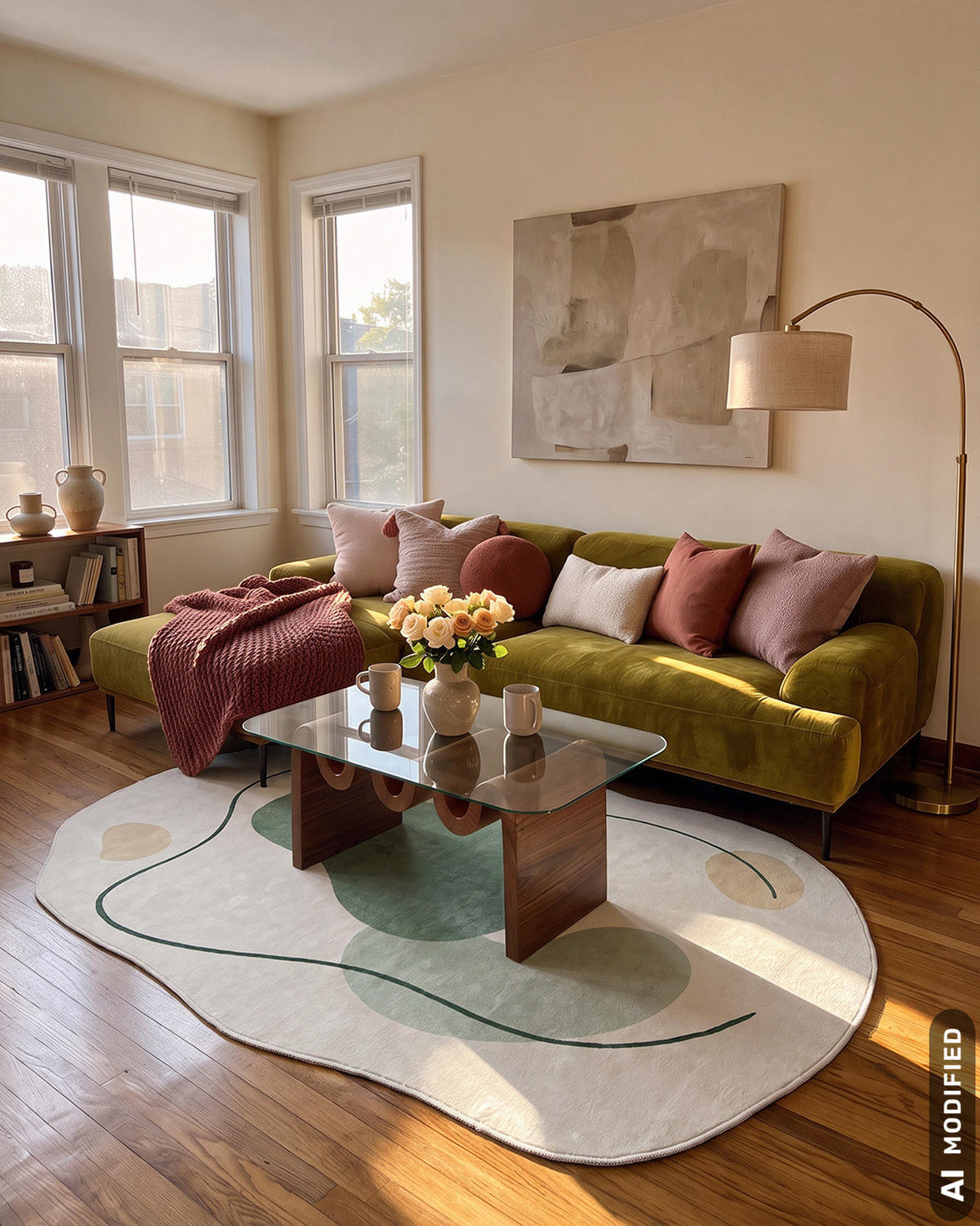 TEPPICH Bova Certo Mazovia Unregelmäßige Form 120x160cm Weiß Grün Abstrakt Kurzflor - Weiß, Textil (120/160cm) - Mazovia