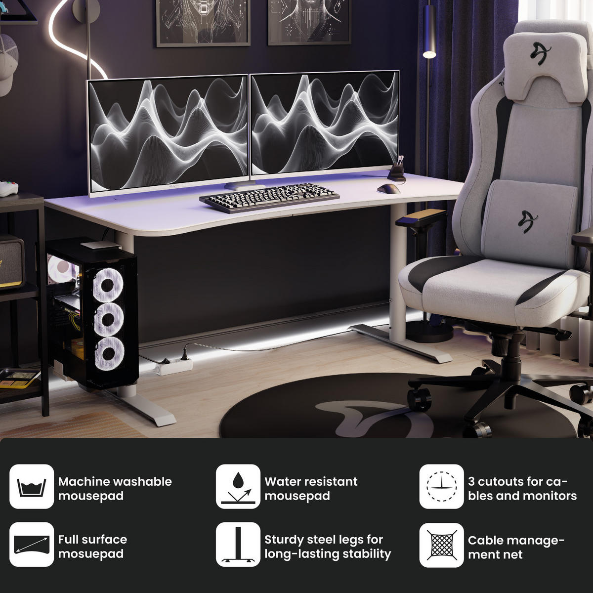 GAMINGTISCH Arena 160/82/71-81 cm Reinweiß - Weiß, Metall (82/160/71cm) - Arozzi