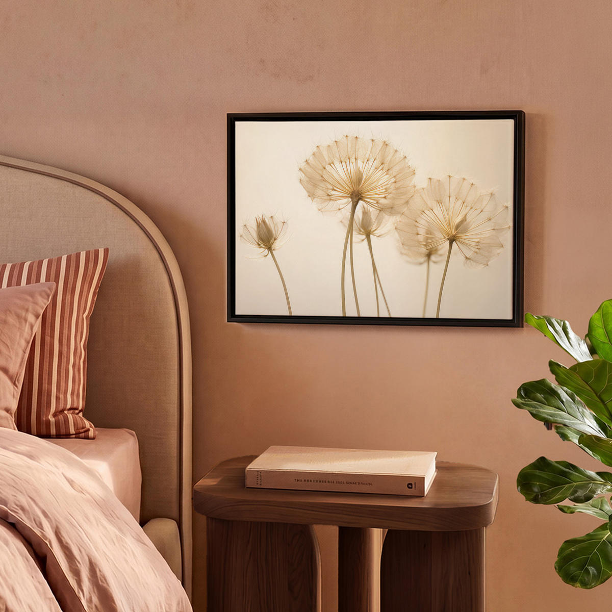 LEINWAND Bilder mit Rahmen - Sonnenlicht - Löwenzahn - Botanisch - Blumen - 40x30 - Creme, Textil (40/30cm) - MuchoWow