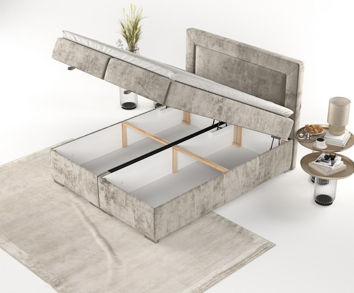 BOXBETT Lontano 120/200 cm Beige im Lotta Stoff - Chromfarben/Beige, Holz/Holzwerkstoff (120/200cm) - AltaBeds