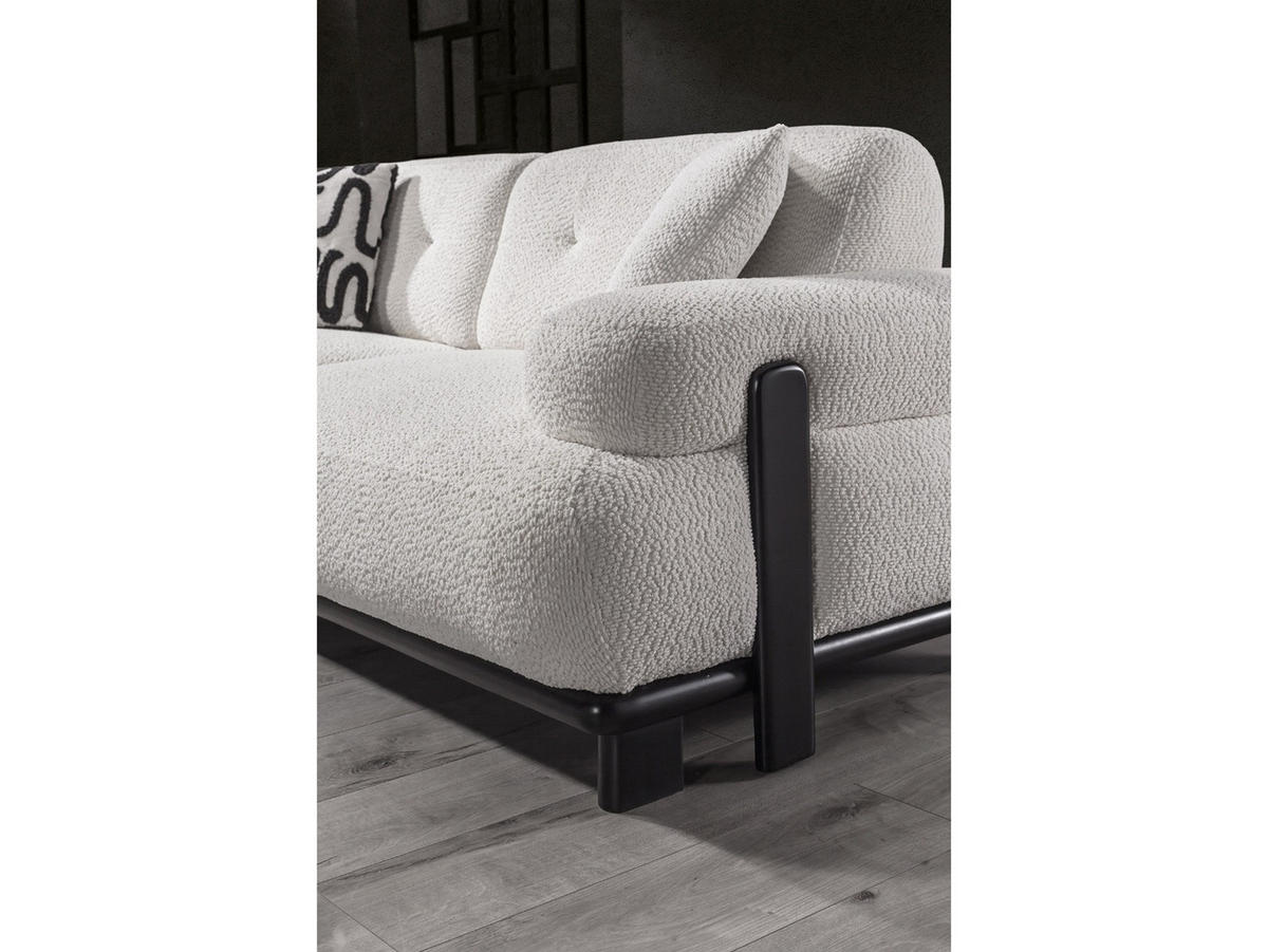 SOFA Panda 3-Sitzer Webstoff Creme - Creme, Holz/Textil (240/82/105cm) - Villa Möbel