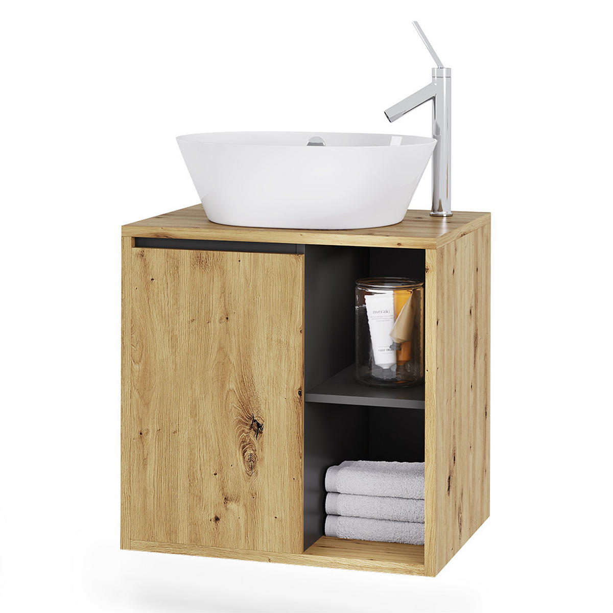 WASCHBECKENUNTERSCHRANK Viola Artisan/Grau 60 x 60 cm mit offenen Regalen - Hellgrau/Grau, Holzwerkstoff (60/60/46cm) - Vicco