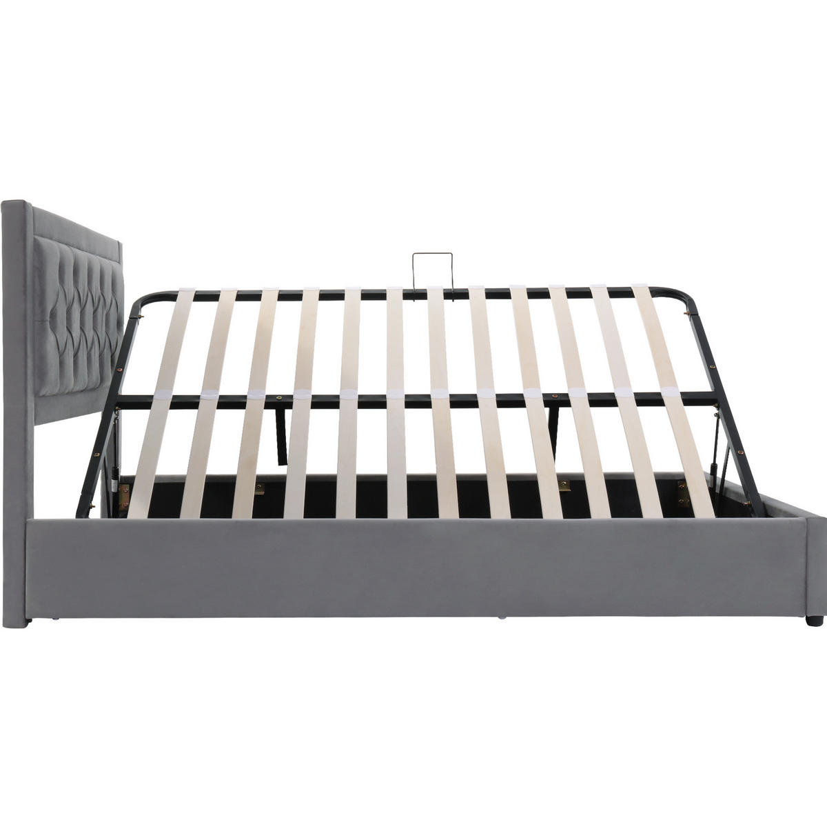 POLSTERBETT 140/200 cm mit Stauraum, Samtbezug und Chesterfield-Kopfteil, Grau - Grau, Metall (140/200cm) - Redom
