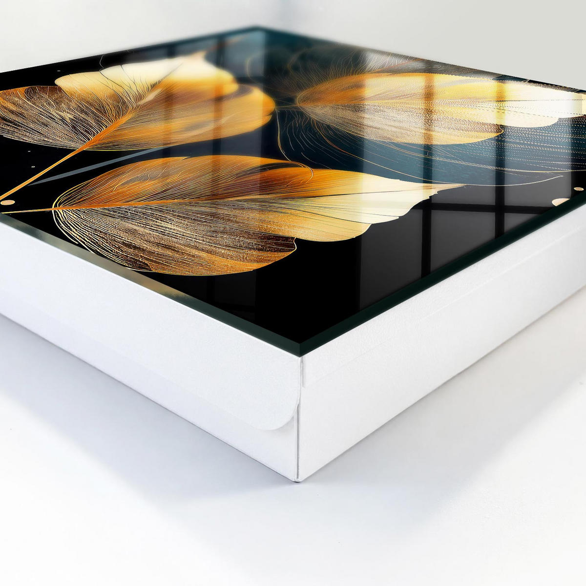 SCHLÜSSELBOX Weiß 30x30 cm – Türöffnung nach rechts - Blätter der Eleganz - Gelb, Metall (30/30/5cm) - TULUP