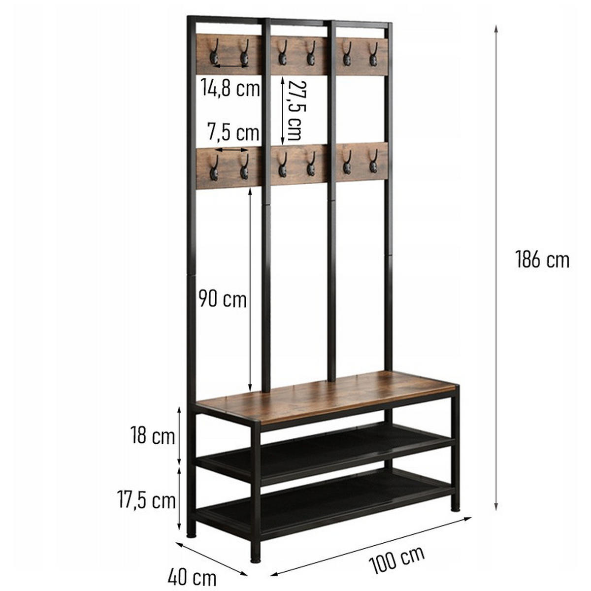 KLEIDERSTÄNDER, braun 100/40/186cm - Braun, Holzwerkstoff (100/186/40cm) - Rebiko